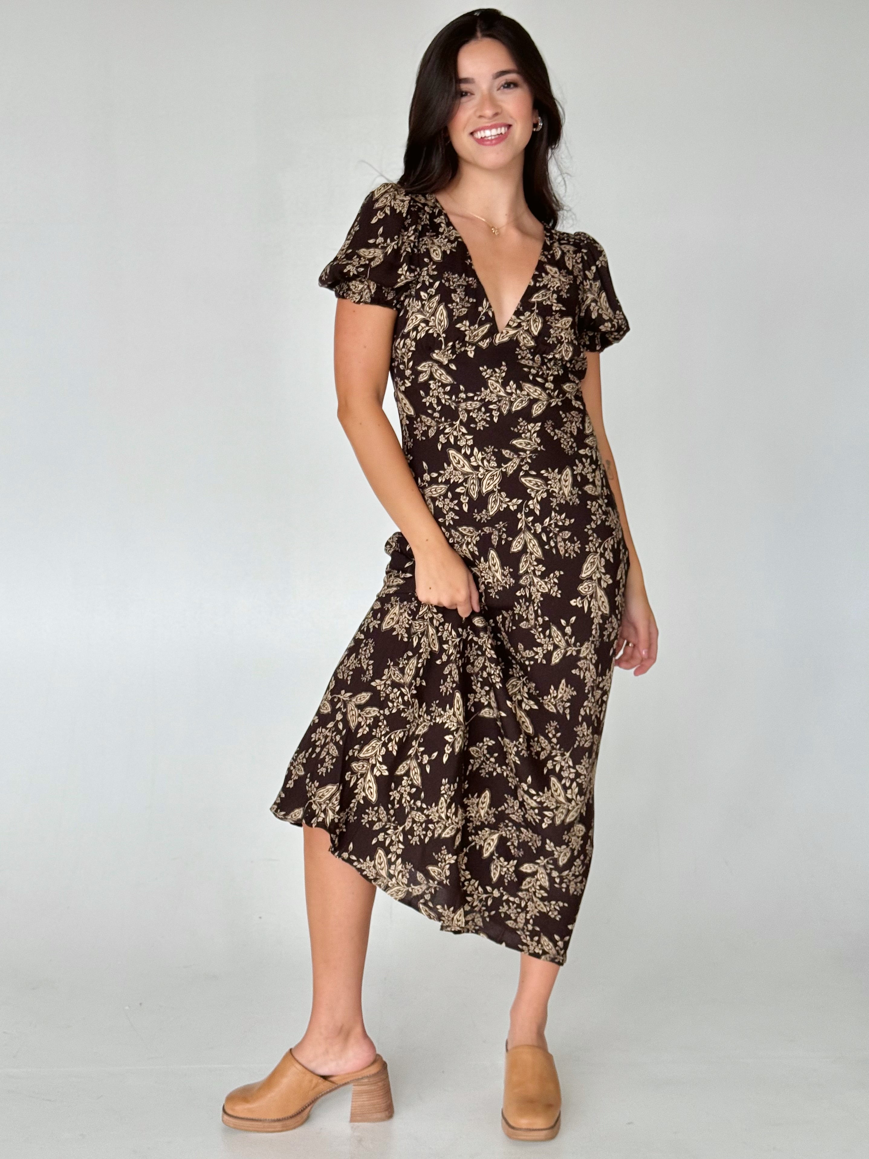 Mabel Dress - NIGHTFALL BOTANIC - willows clothing MIDI DRESS