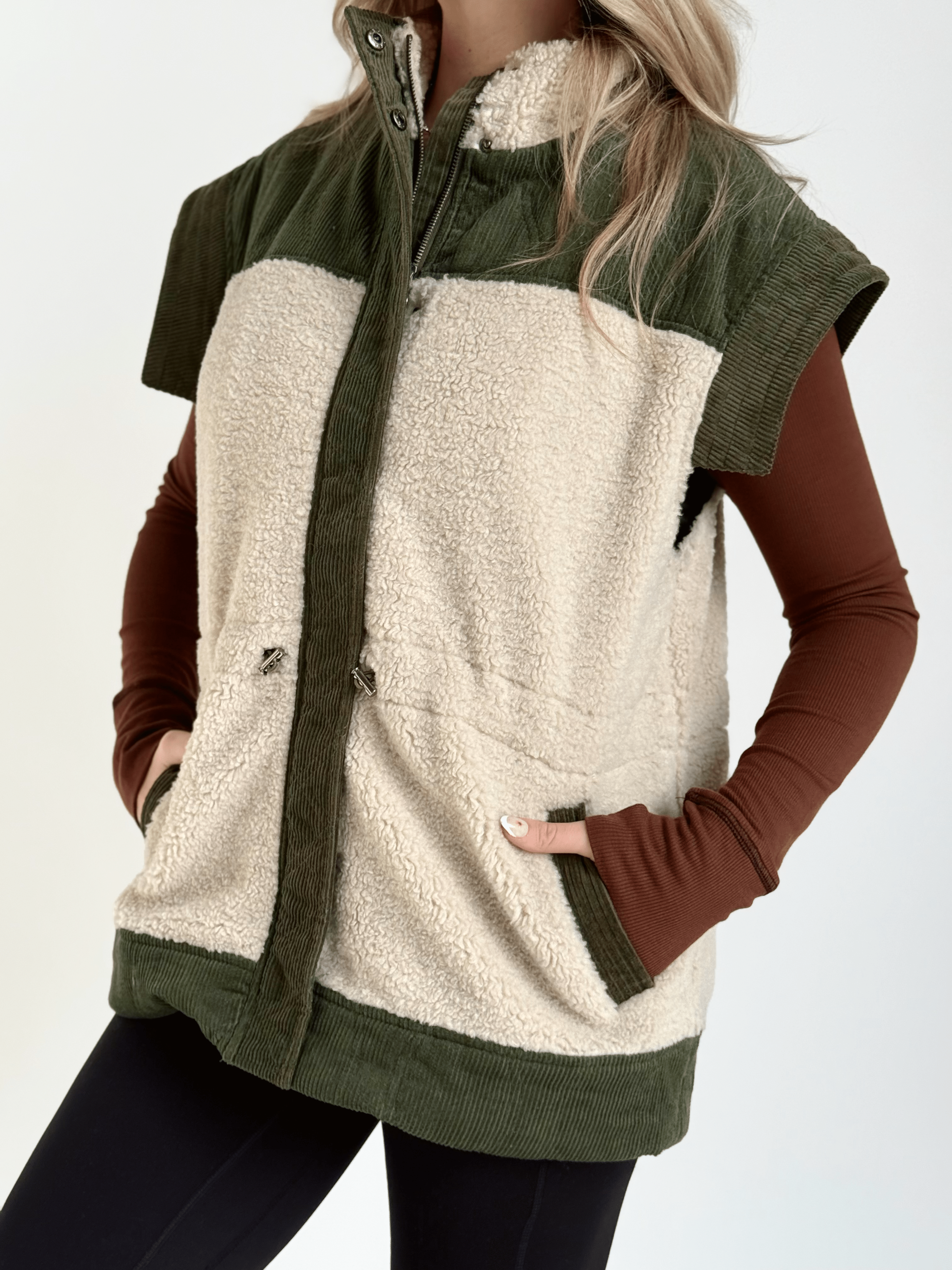 Madisen Vest - CREAM/OLIVE - willows clothing VEST