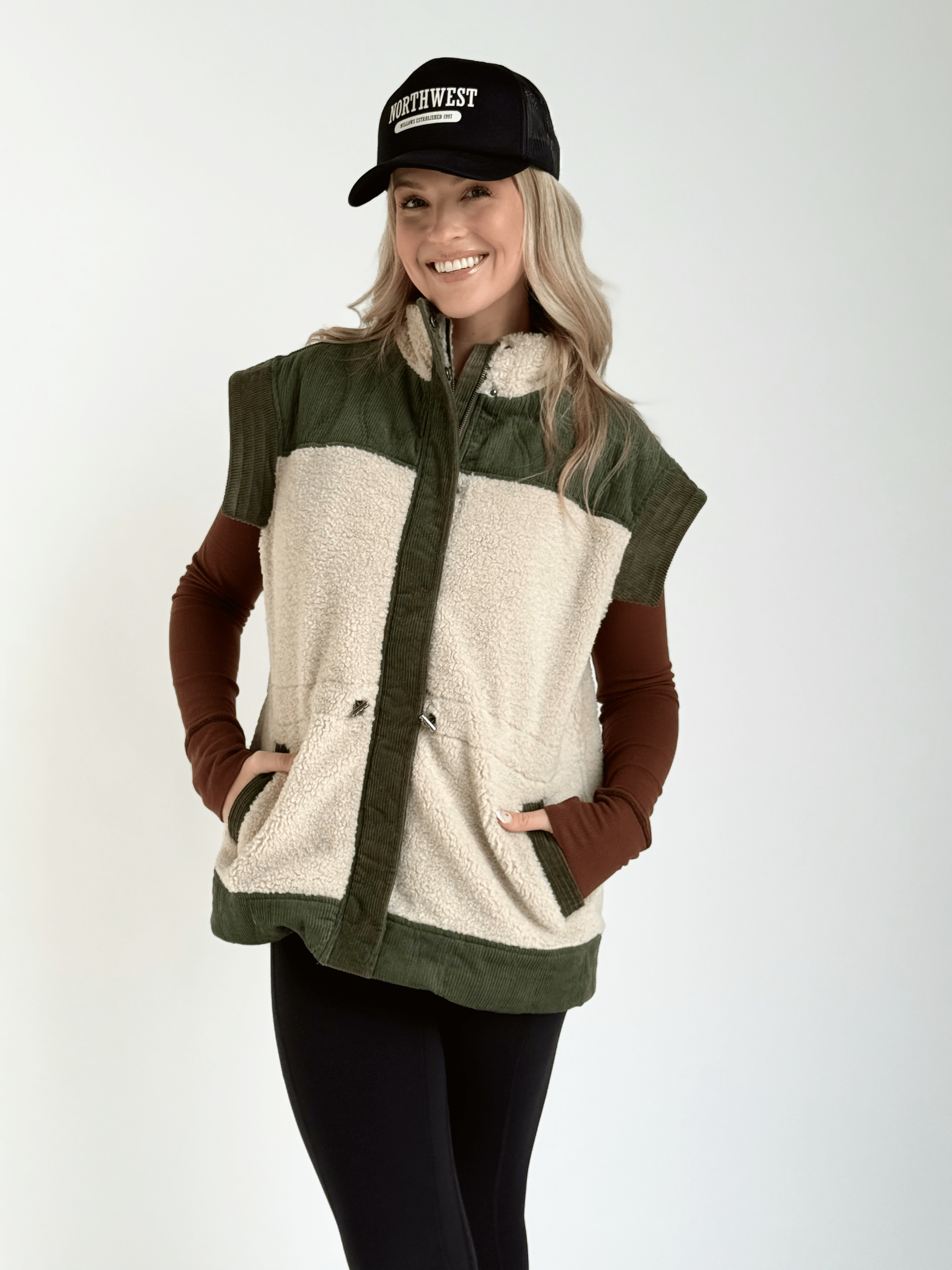 Madisen Vest - CREAM/OLIVE - willows clothing VEST