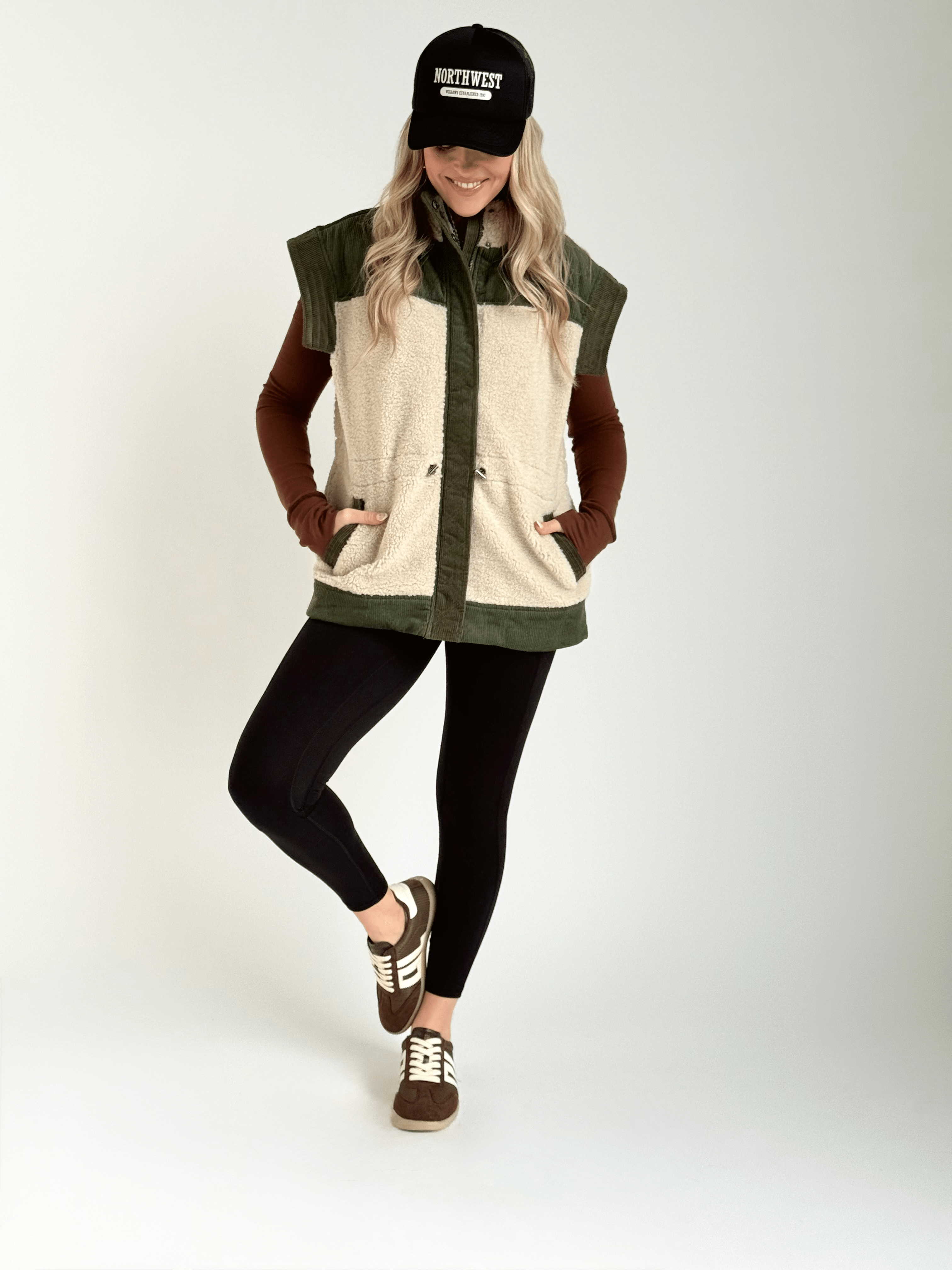 Madisen Vest - CREAM/OLIVE - willows clothing VEST