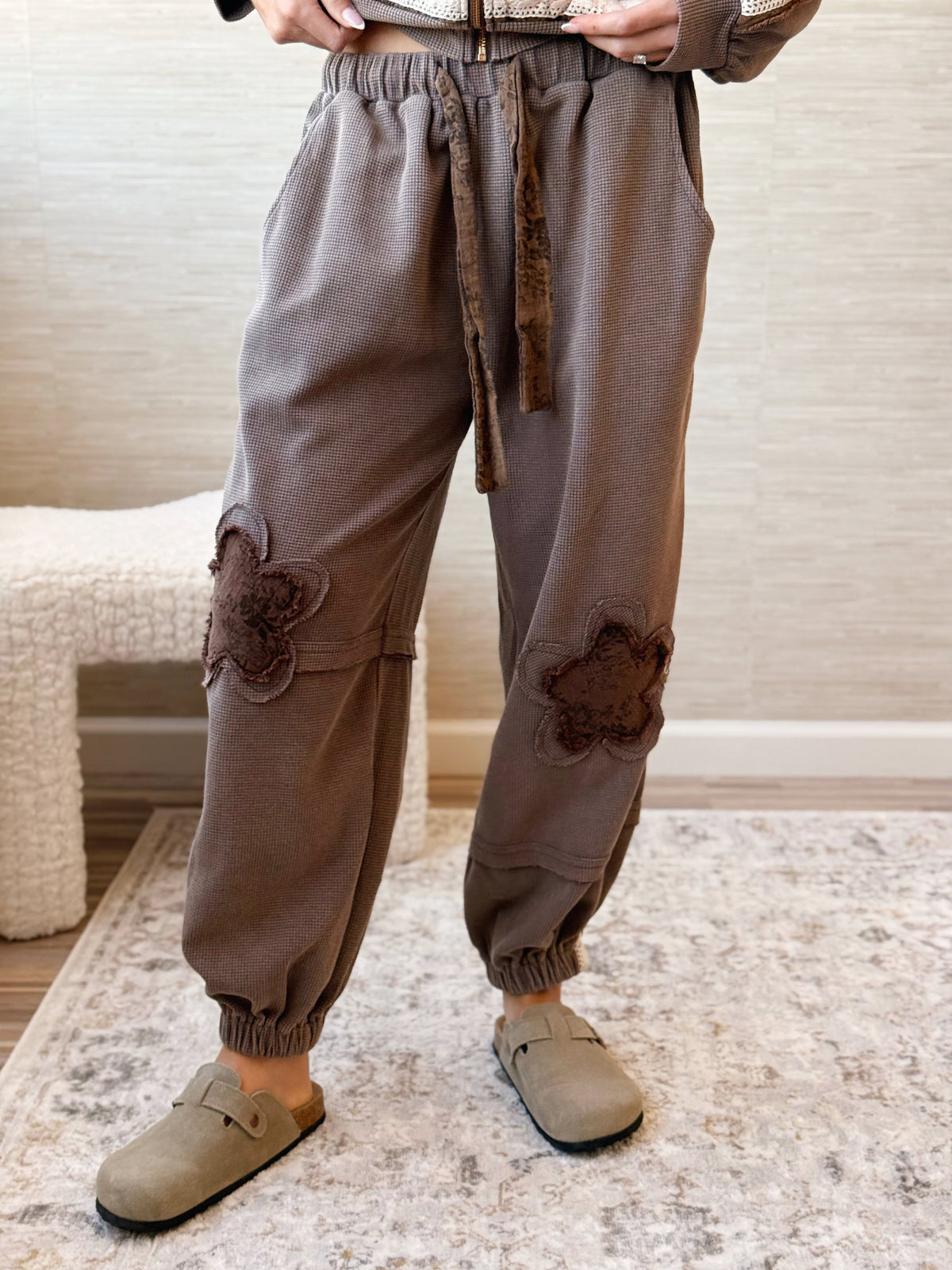 Magnolia Patchwork Joggers - RUSTIC BROWN - willows clothing Sweatpants