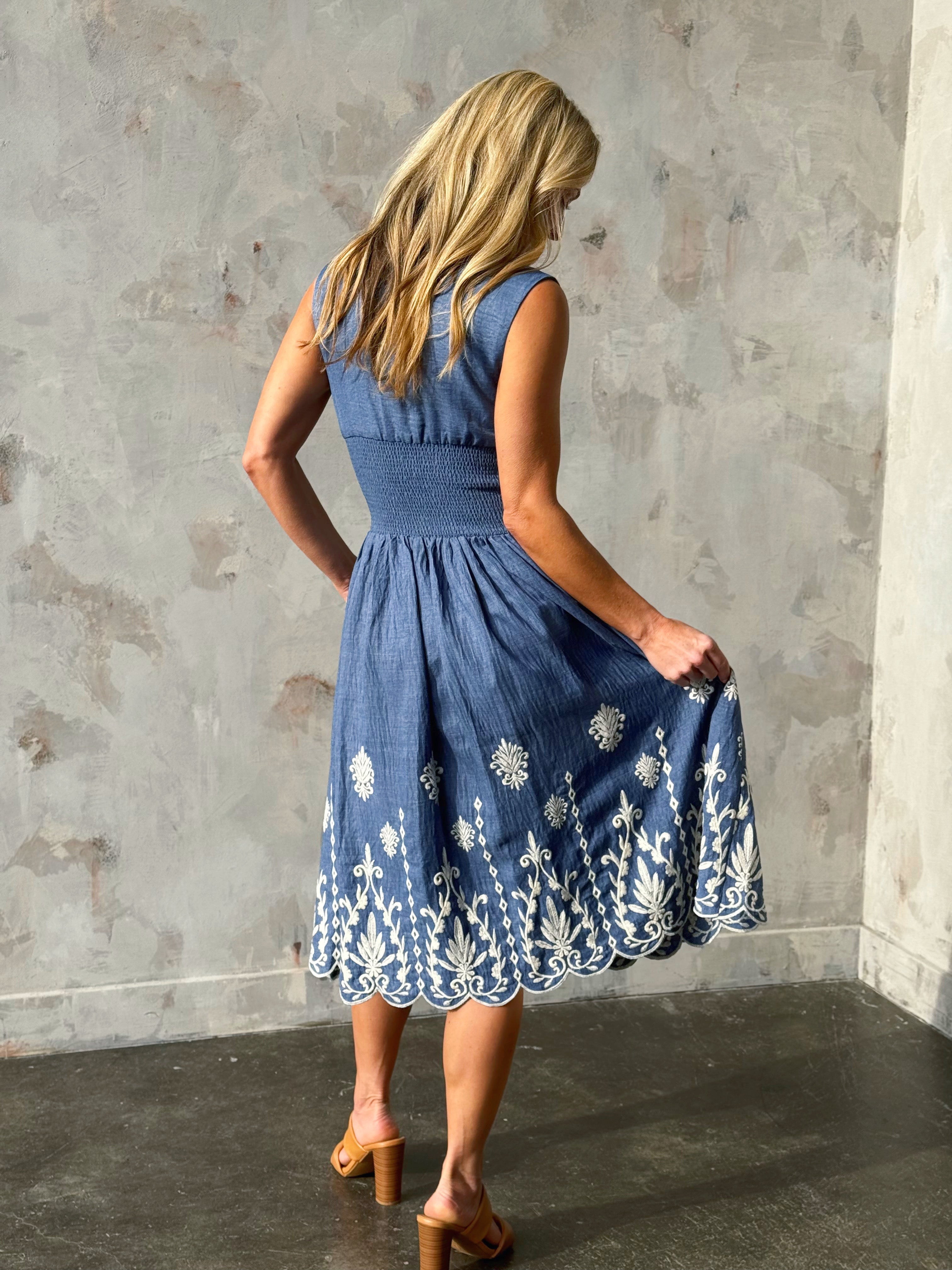 Maisie Dress - DENIM BLUE - willows clothing MIDI DRESS