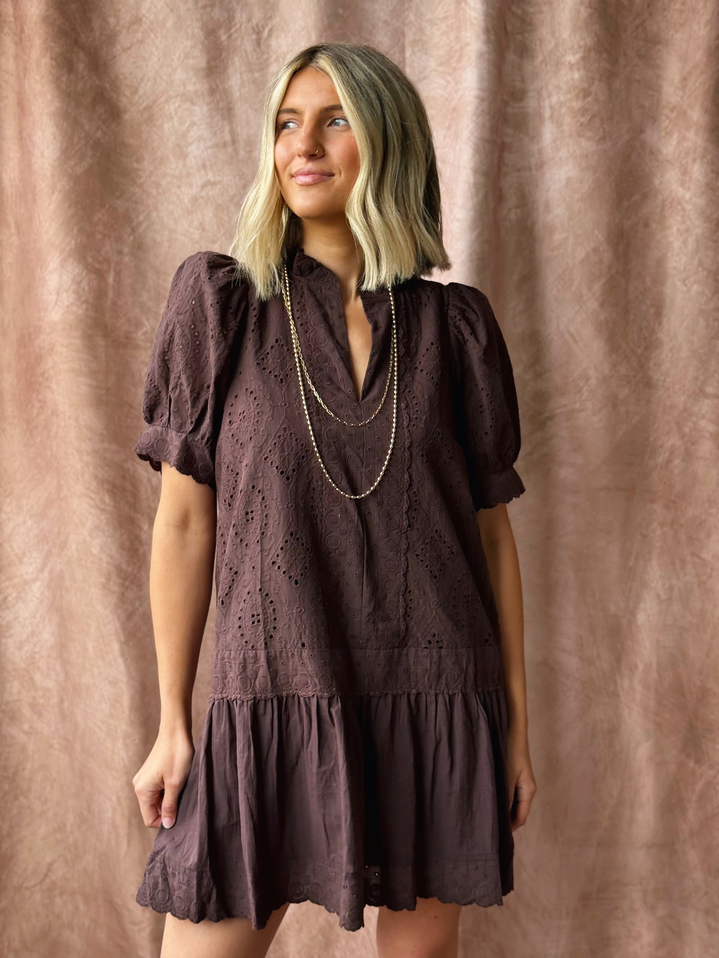 Maple Puff Dress - BROWN - willows clothing MIDI DRESS