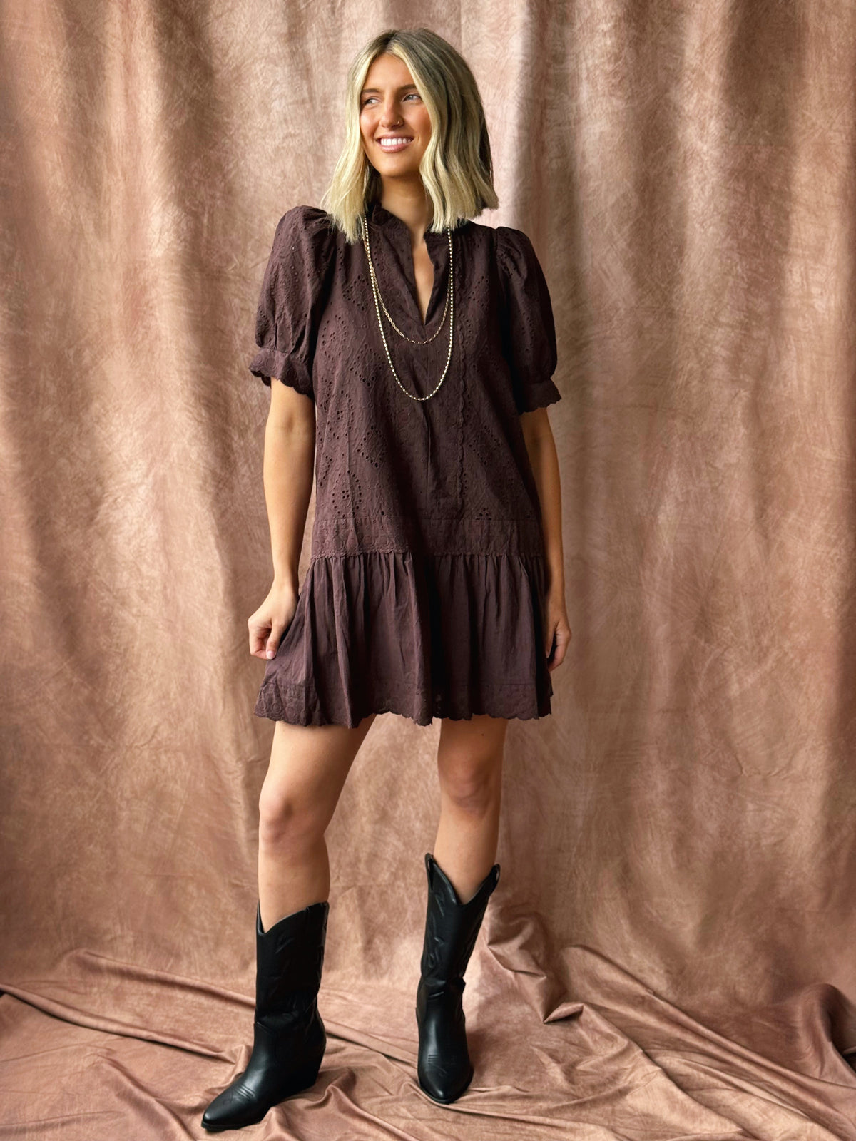Maple Puff Dress - BROWN - willows clothing MIDI DRESS