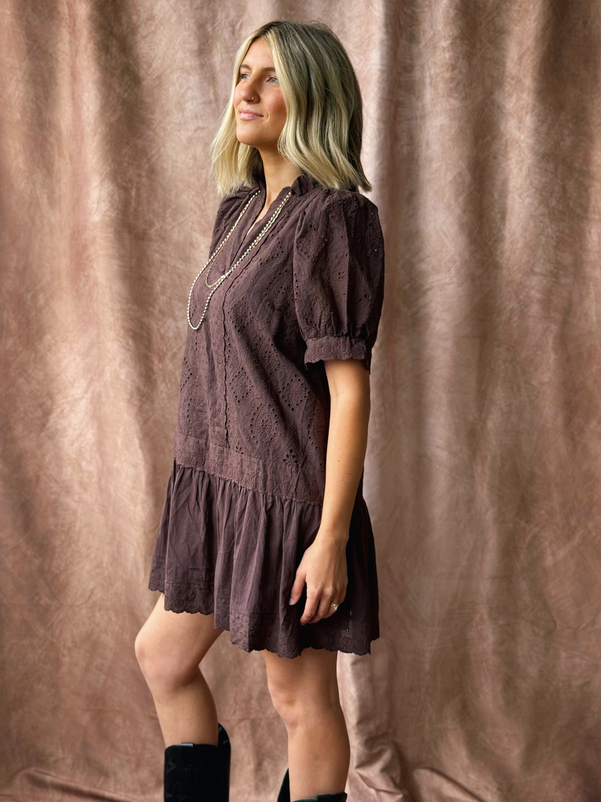 Maple Puff Dress - BROWN - willows clothing MIDI DRESS