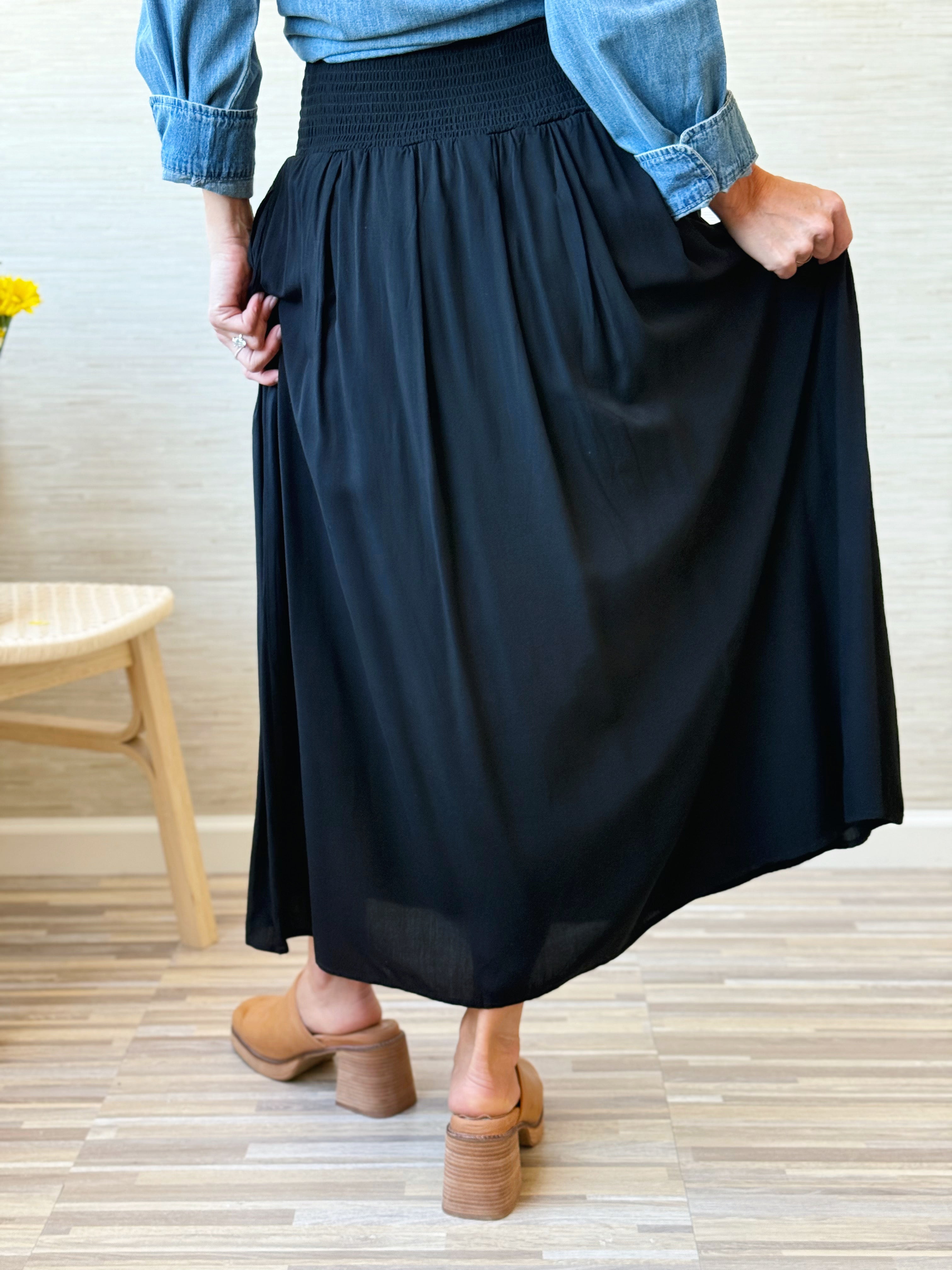 Maple Street Midi Skirt - BLACK - willows clothing MIDI SKIRT