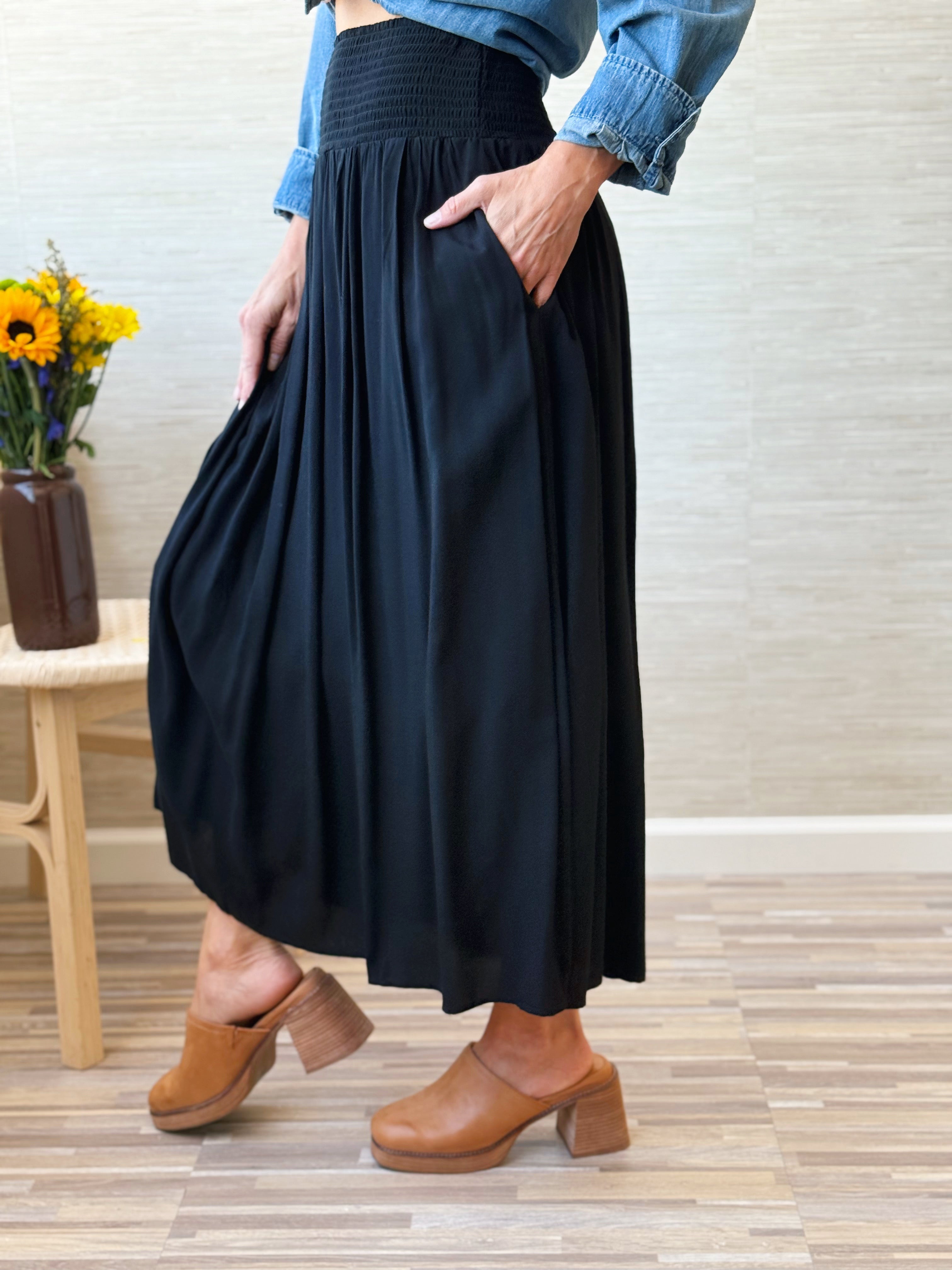 Maple Street Midi Skirt - BLACK - willows clothing MIDI SKIRT