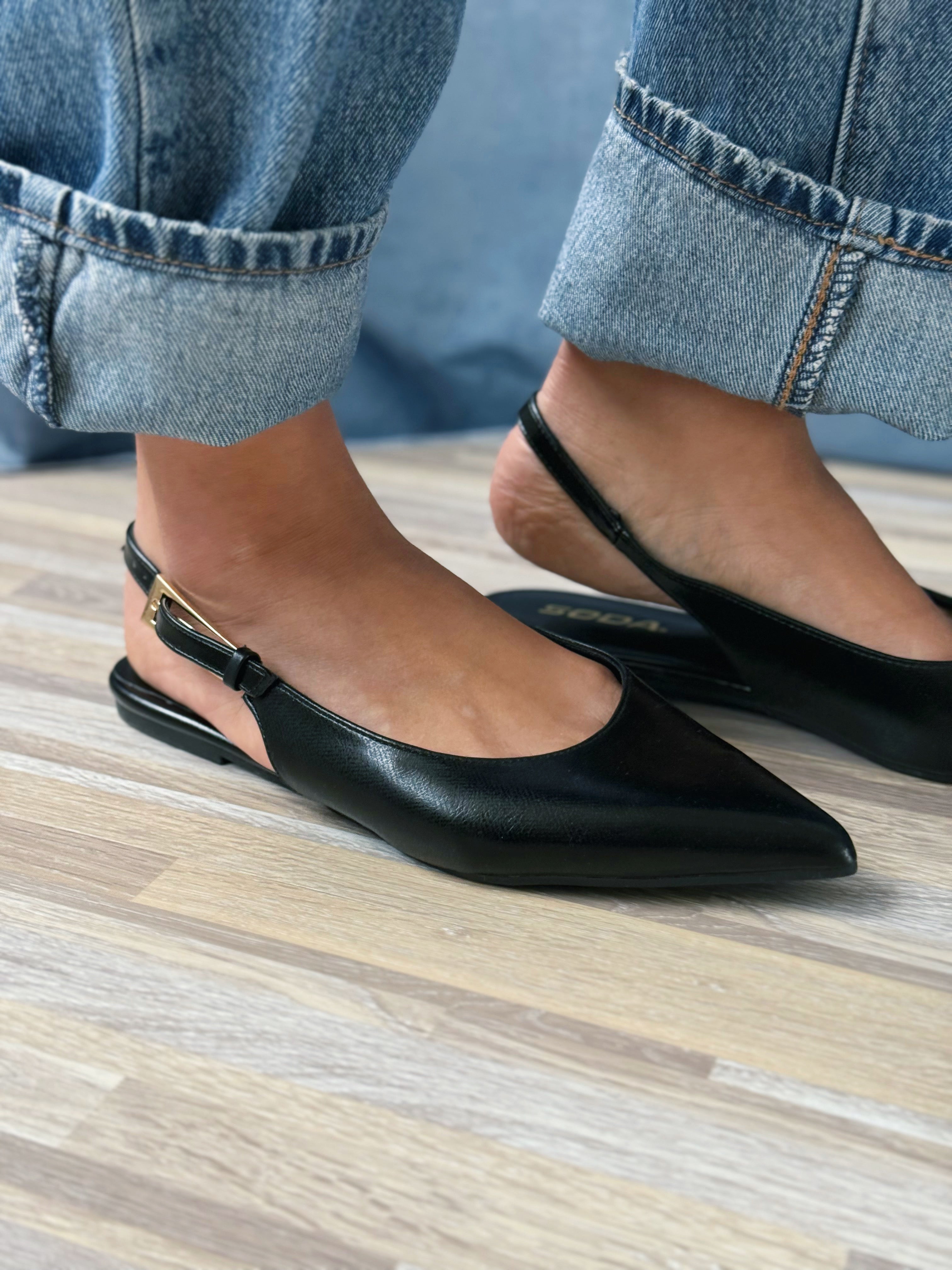 Maren Slingback Flats - BLACK - willows clothing Flats
