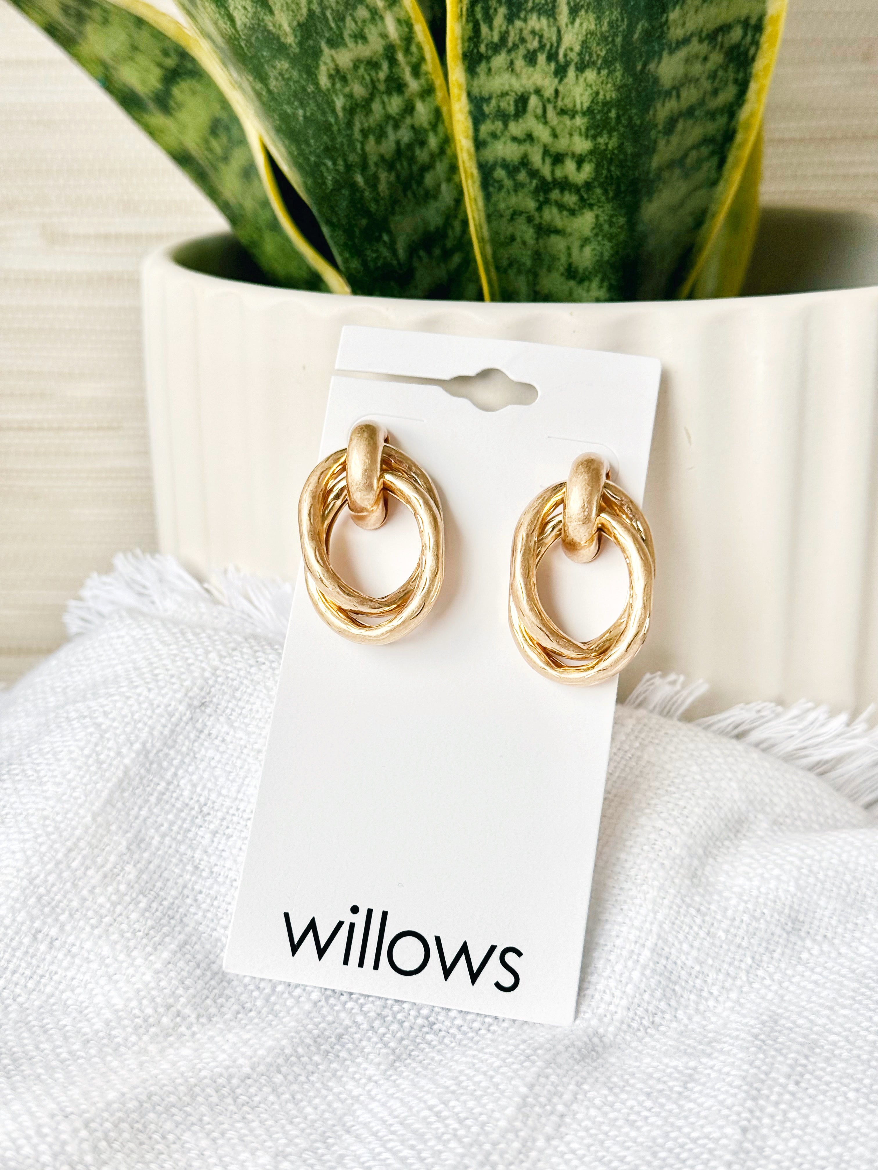Matte Twisted Open Earrings - GOLD - willows clothing EARRINGS