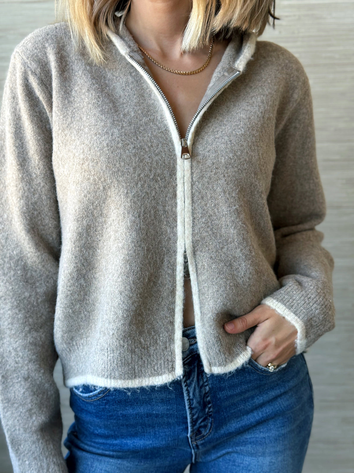 Mazie Zip-Up Cardigan - MOCHA - willows clothing Cardigan