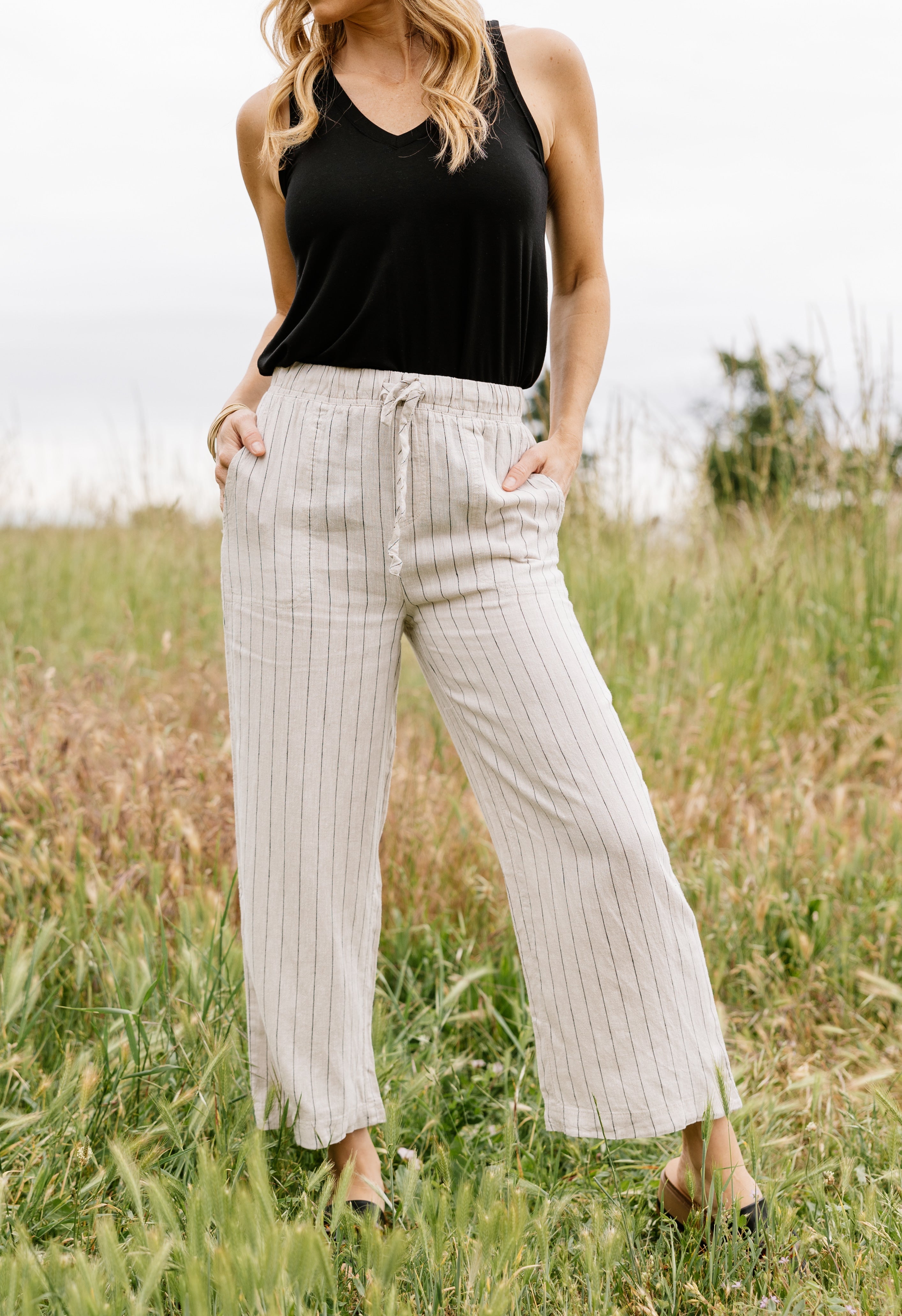 Meadow Mornings Pants - BLACK STRIPE - willows clothing Pants