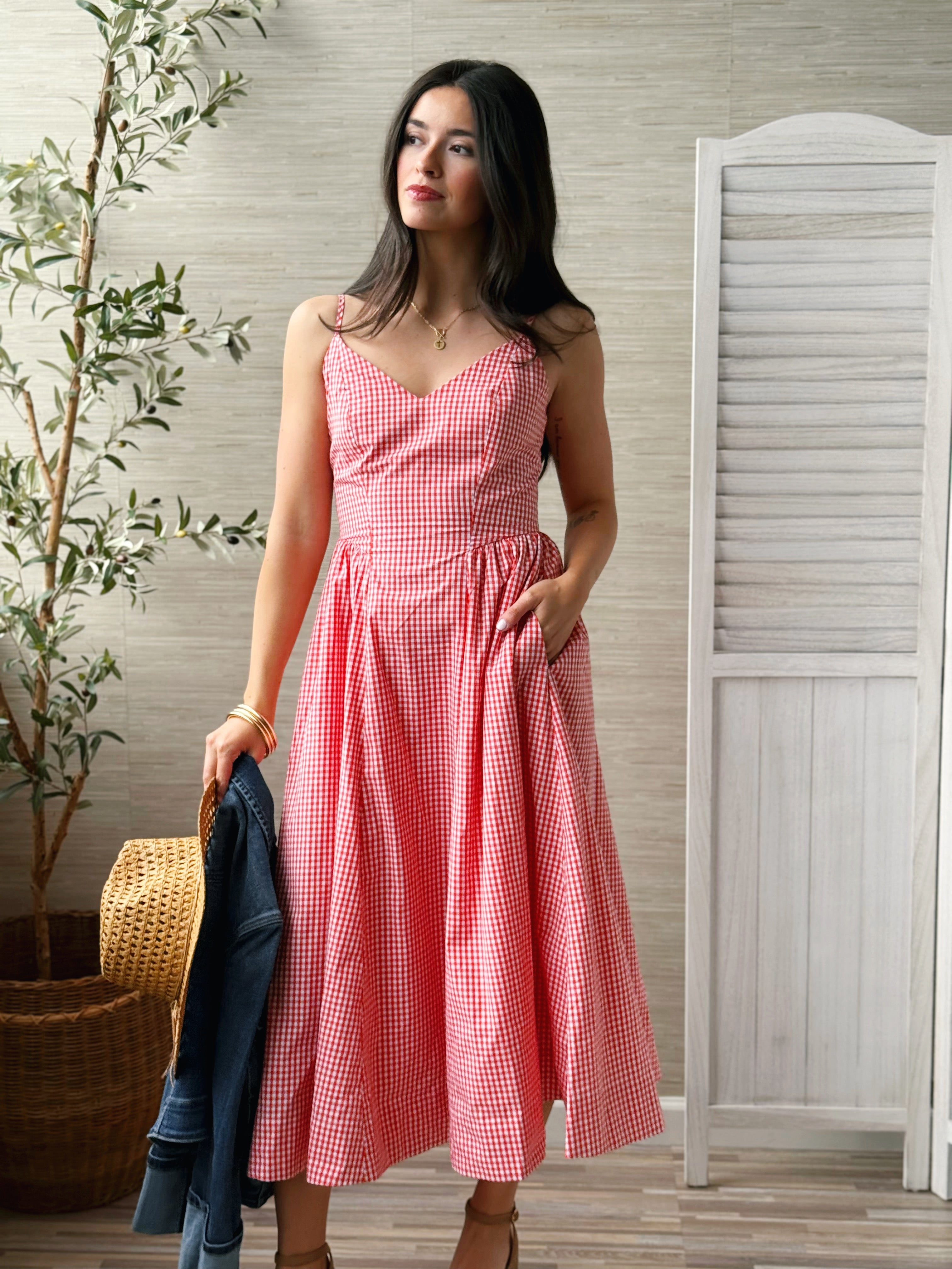 Meryl Dress - RED/WHITE - willows clothing MIDI DRESS