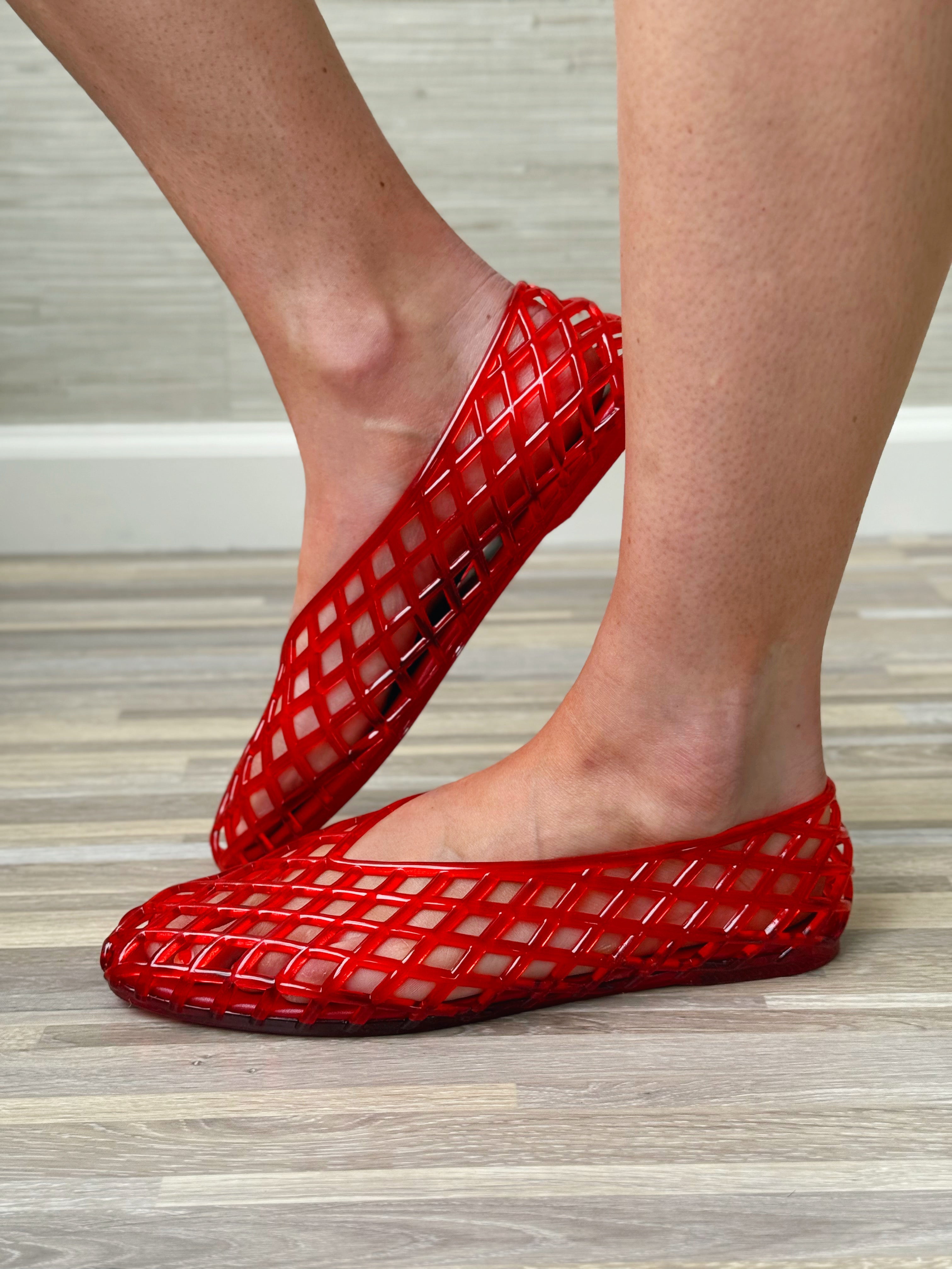 Mesh Jelly Flat - RED - willows clothing Flats
