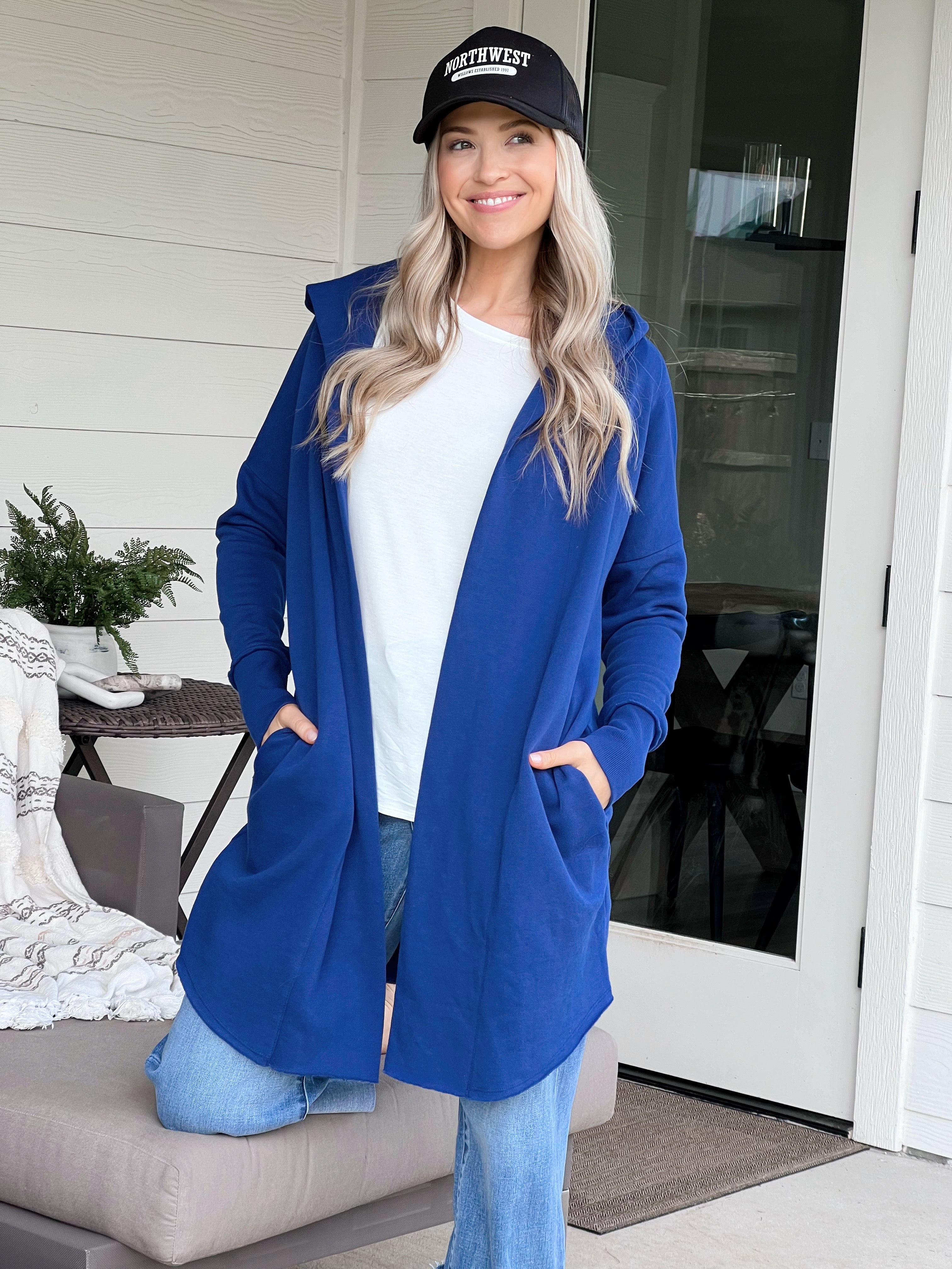 Moats Hooded Cardigan - BLUE DEPTH - willows clothing Cardigan