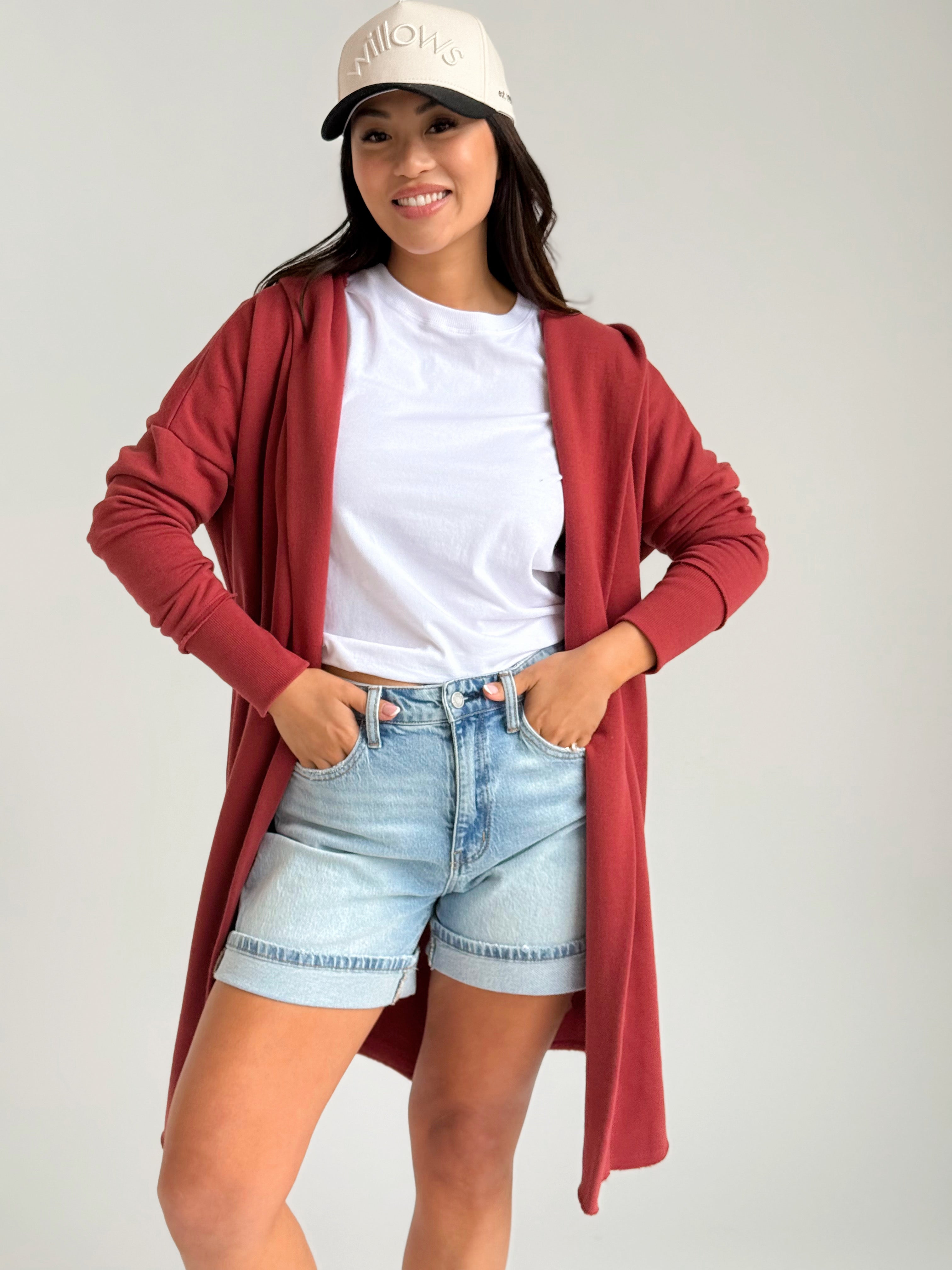 Moats Hooded Cardigan - RED PEAR - willows clothing Cardigan