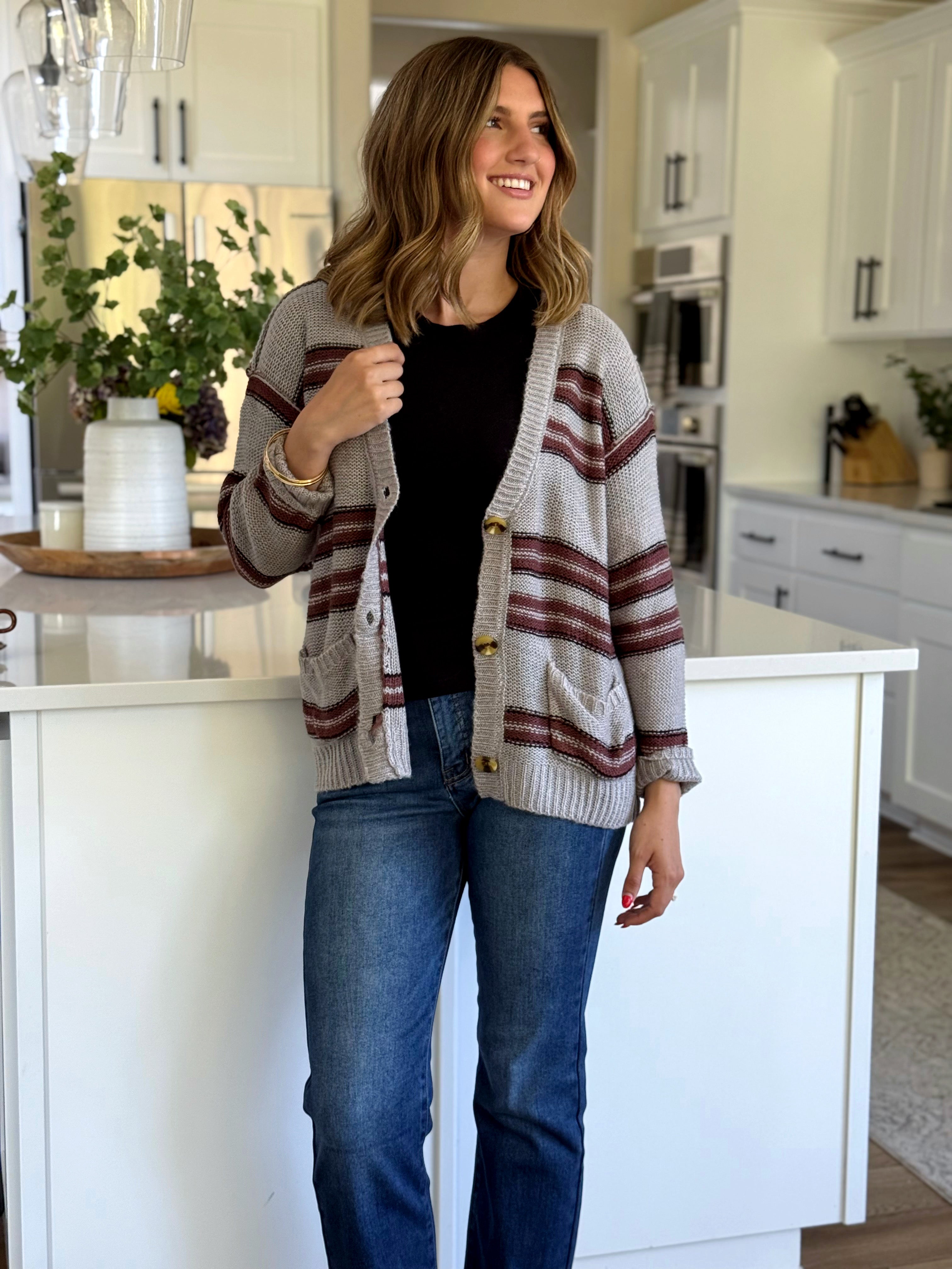 Monday Morning Cardigan - GREY/RAISIN - willows clothing Cardigan