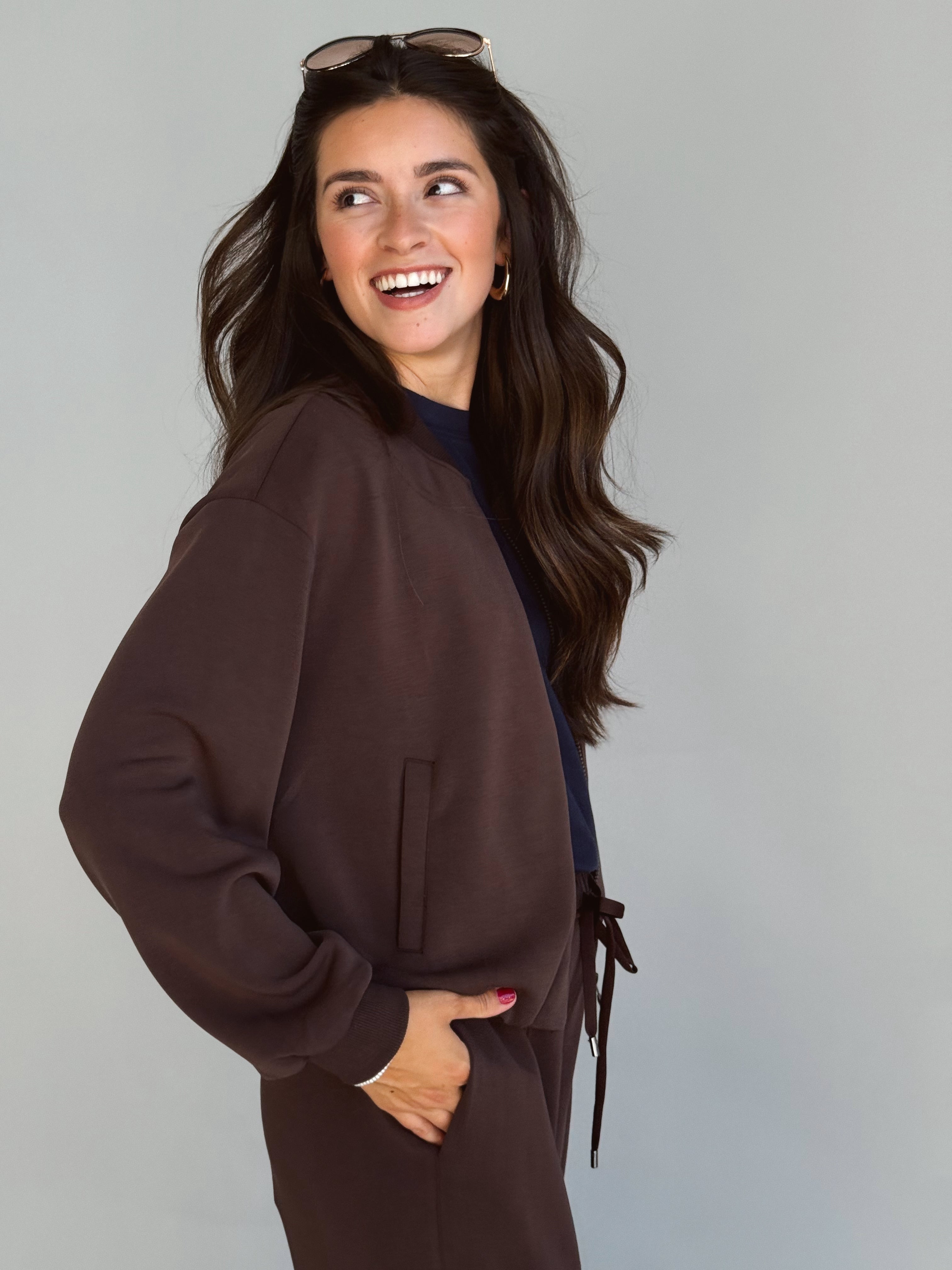 Morning Jog Jacket - ESPRESSO - willows clothing SWEATSHIRT