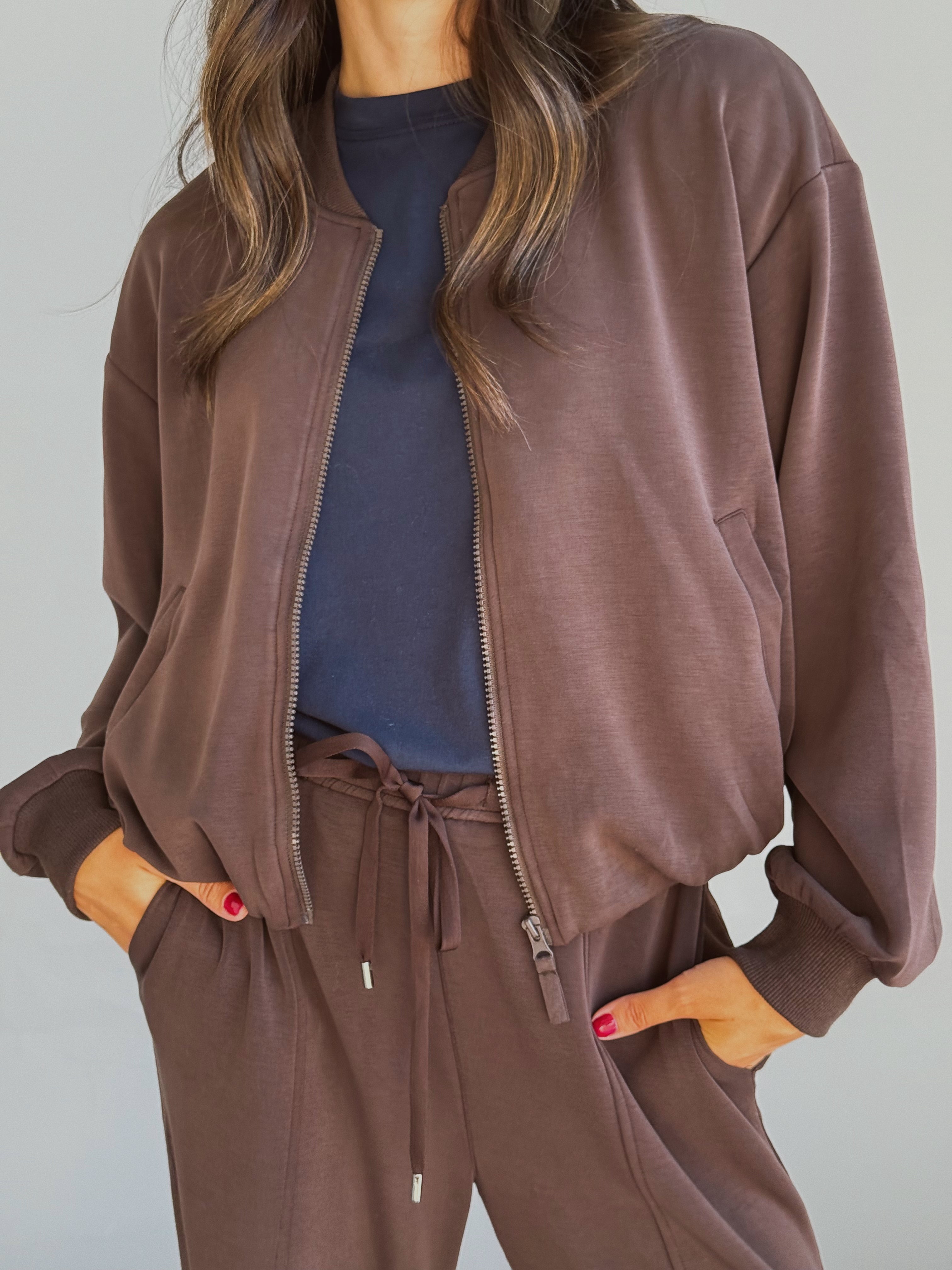 Morning Jog Jacket - ESPRESSO - willows clothing SWEATSHIRT