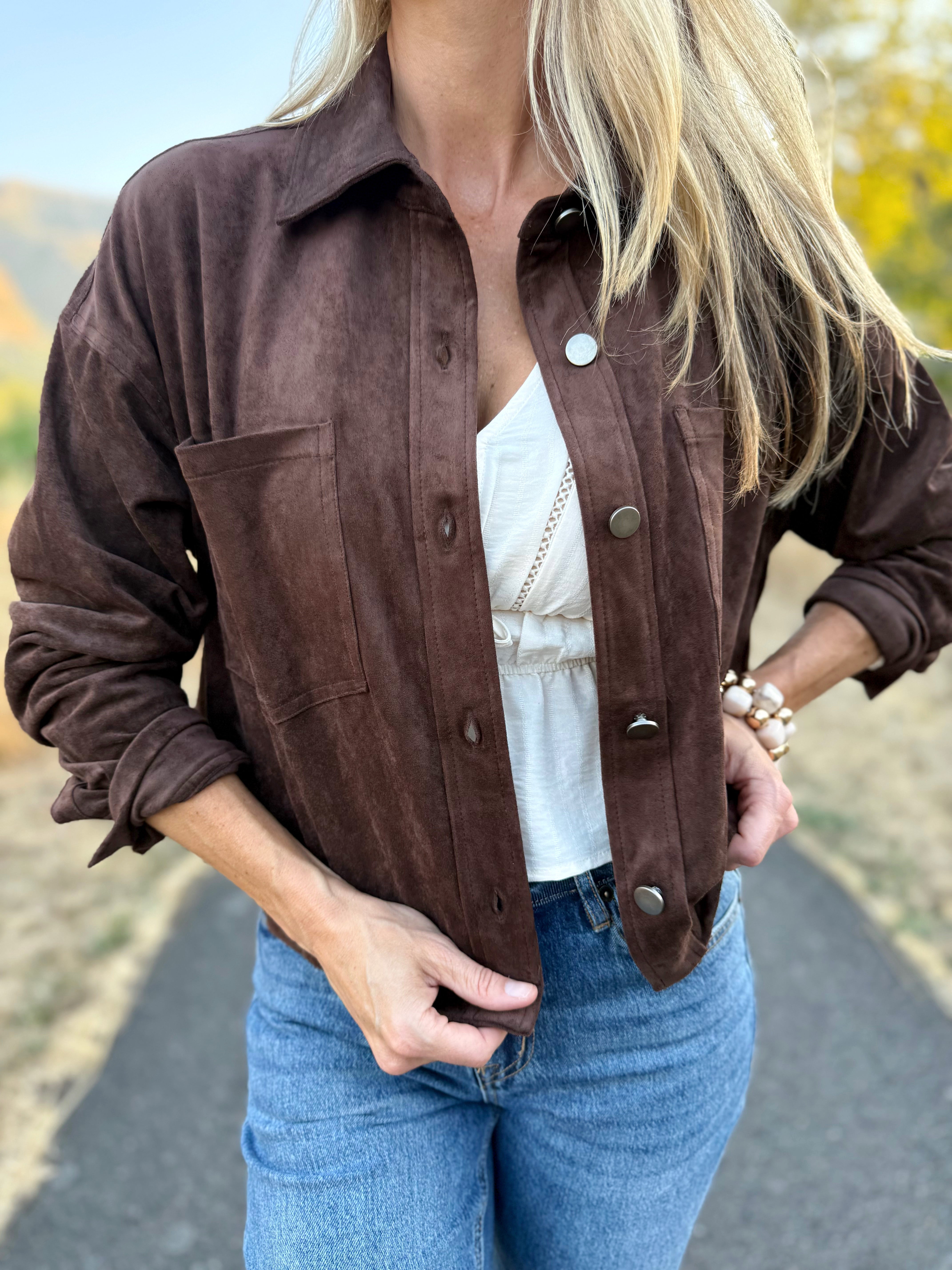 October Loves Shacket - CHOCOLATE - willows clothing JACKET