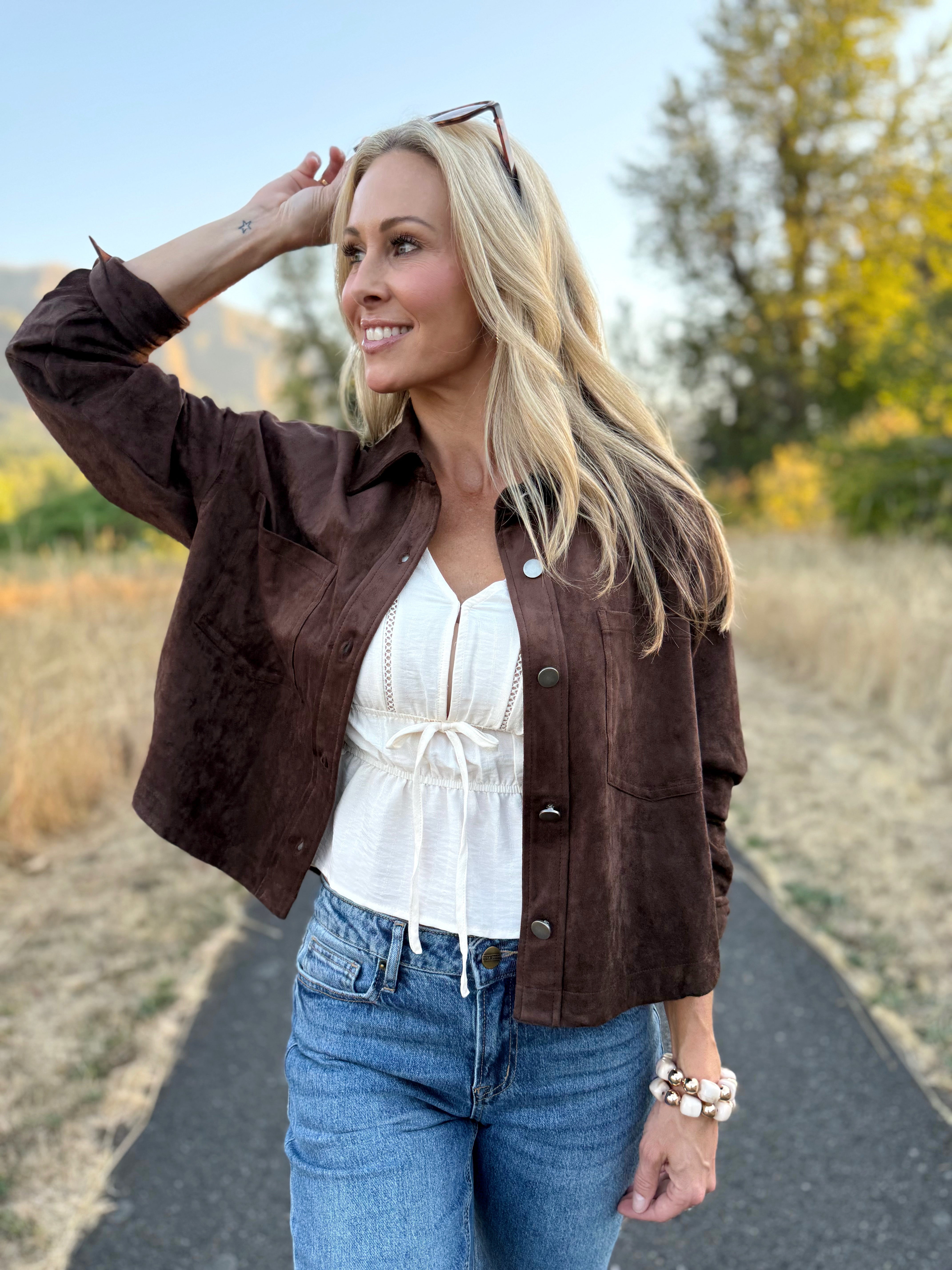 October Loves Shacket - CHOCOLATE - willows clothing JACKET