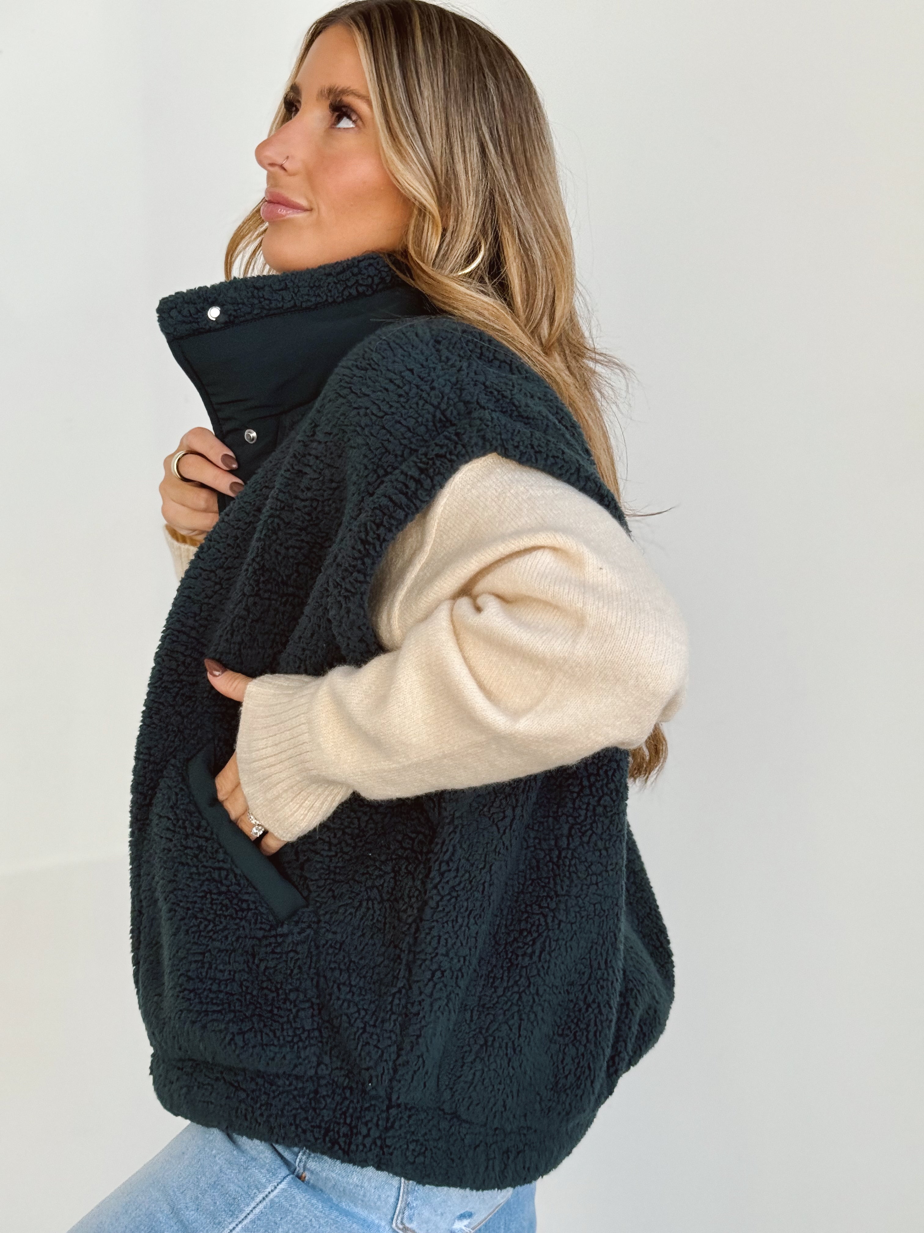 October Mornings Vest - DARK SEA GREEN - willows clothing VEST