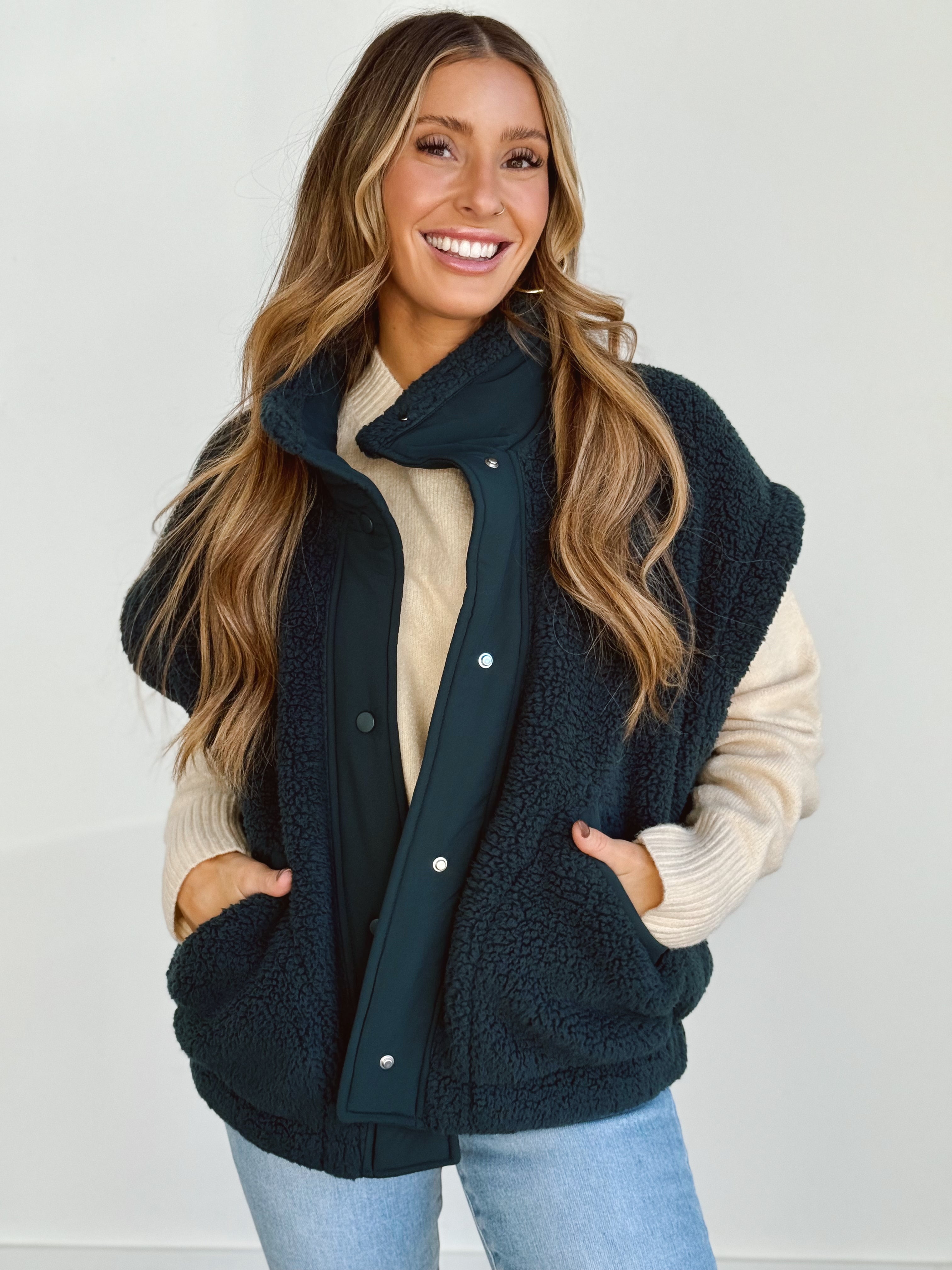 October Mornings Vest - DARK SEA GREEN - willows clothing VEST