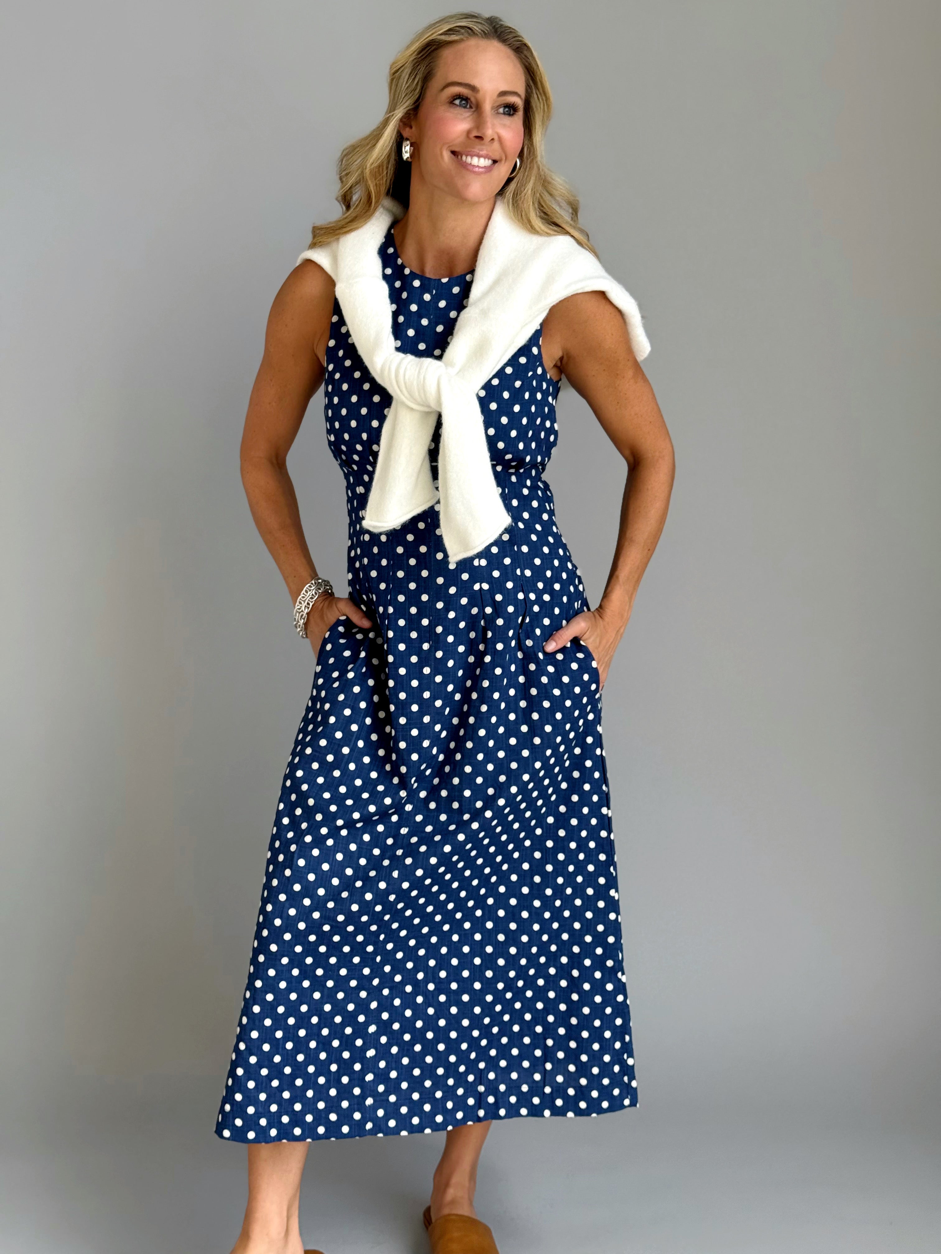 Odette Dress - BLUE/WHITE - willows clothing long dress