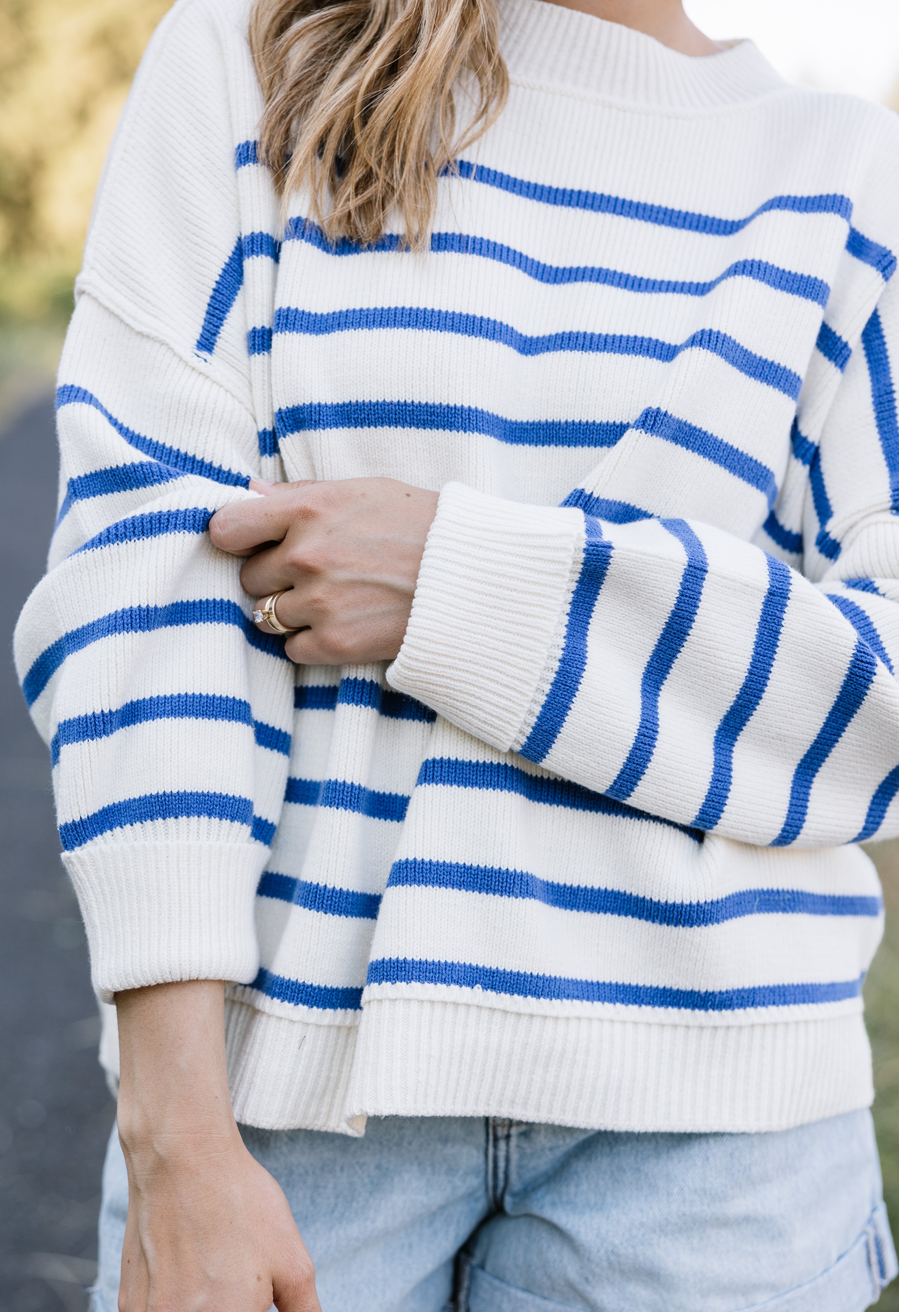 Open Skies Sweater - OFF WHITE/BLUE - willows clothing SWEATER