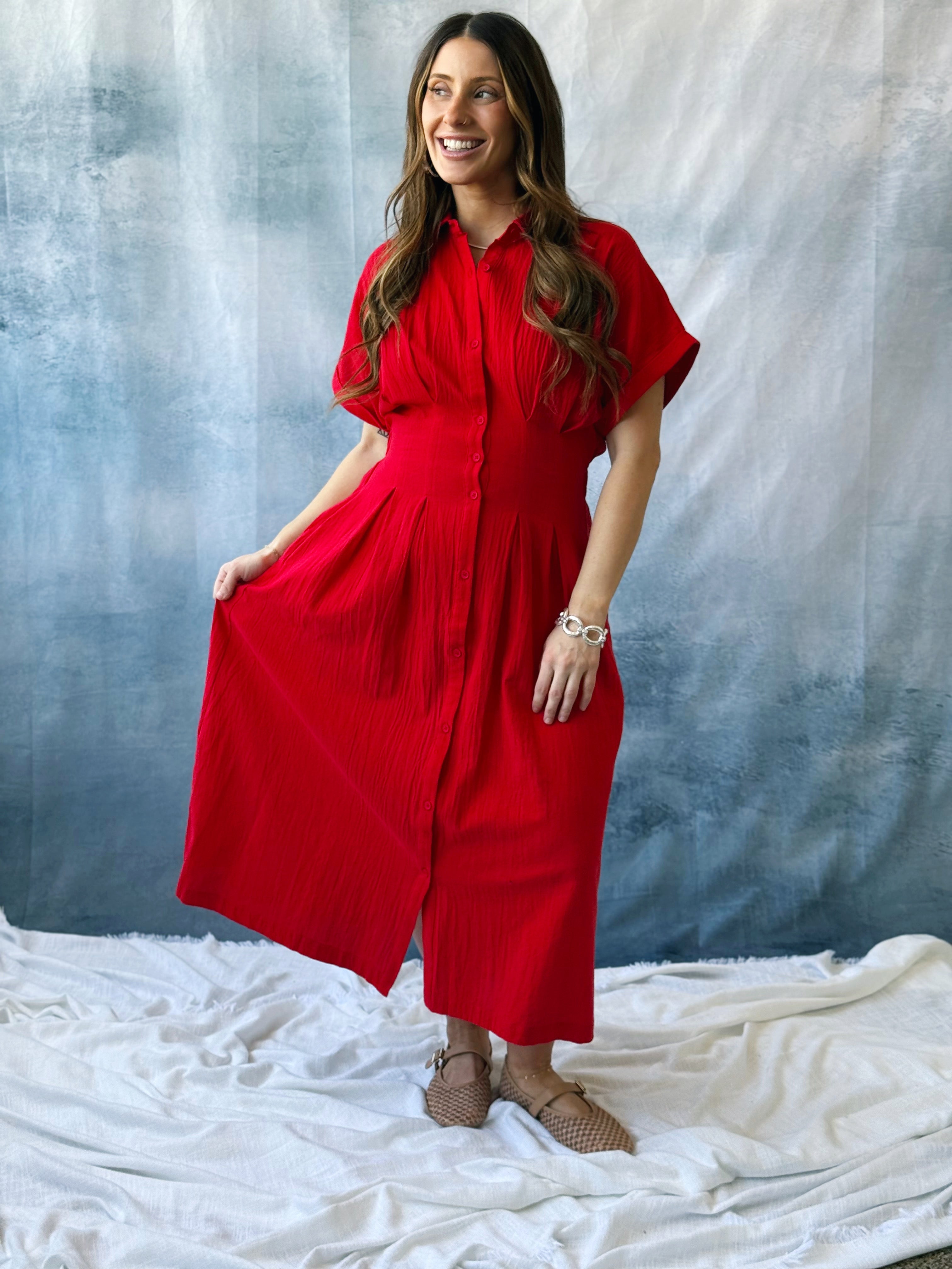 Over The Moon Dress - RED - willows clothing MIDI DRESS