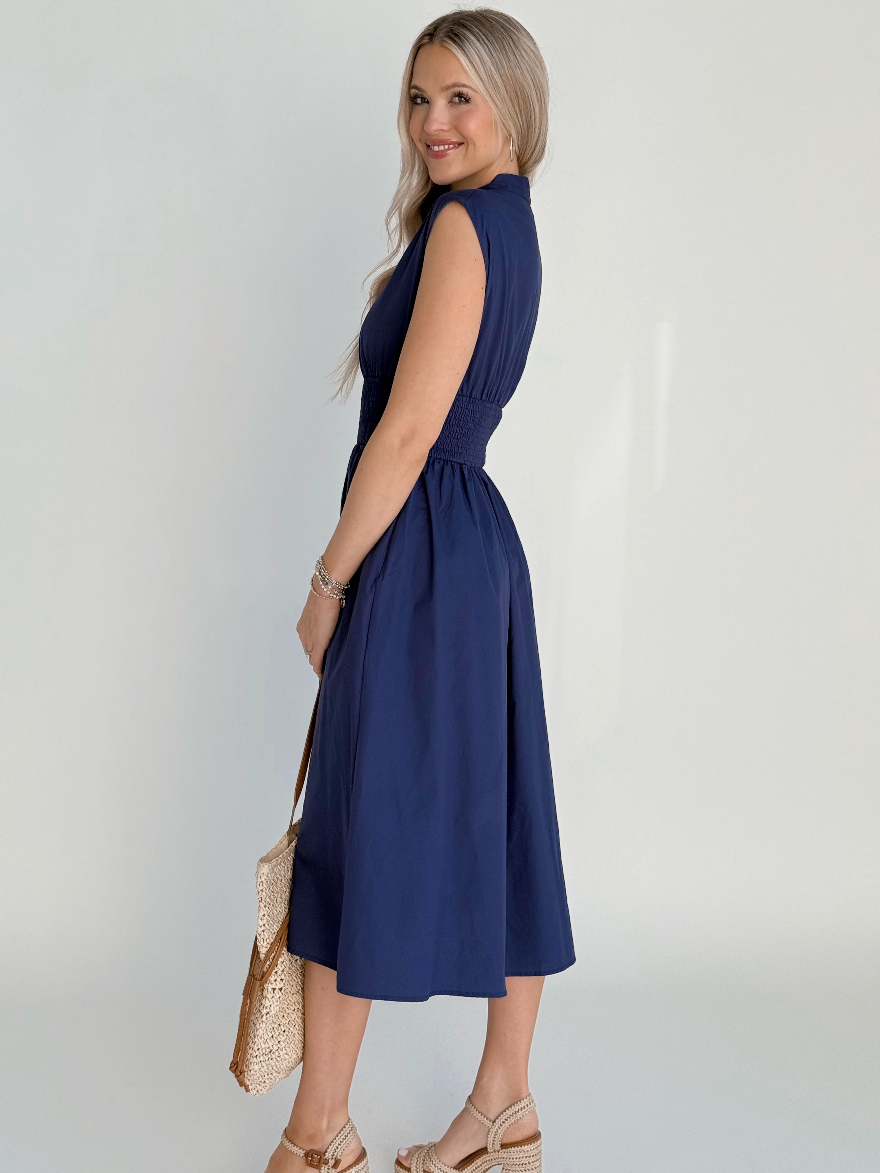 Paloma Dress - NAVY - willows clothing MIDI DRESS
