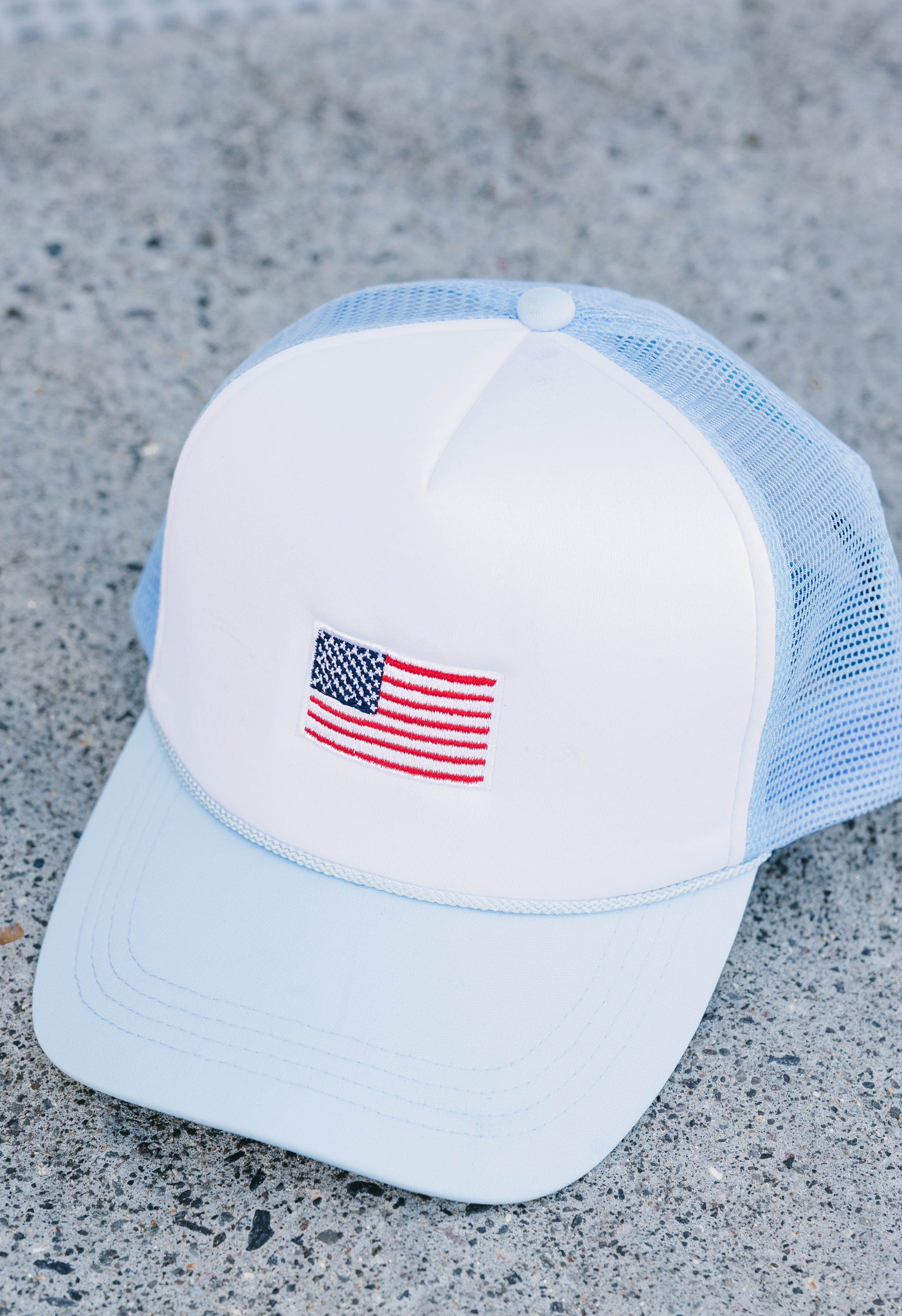 Patriotic Trucker Hat - LIGHT BLUE - willows clothing HAT