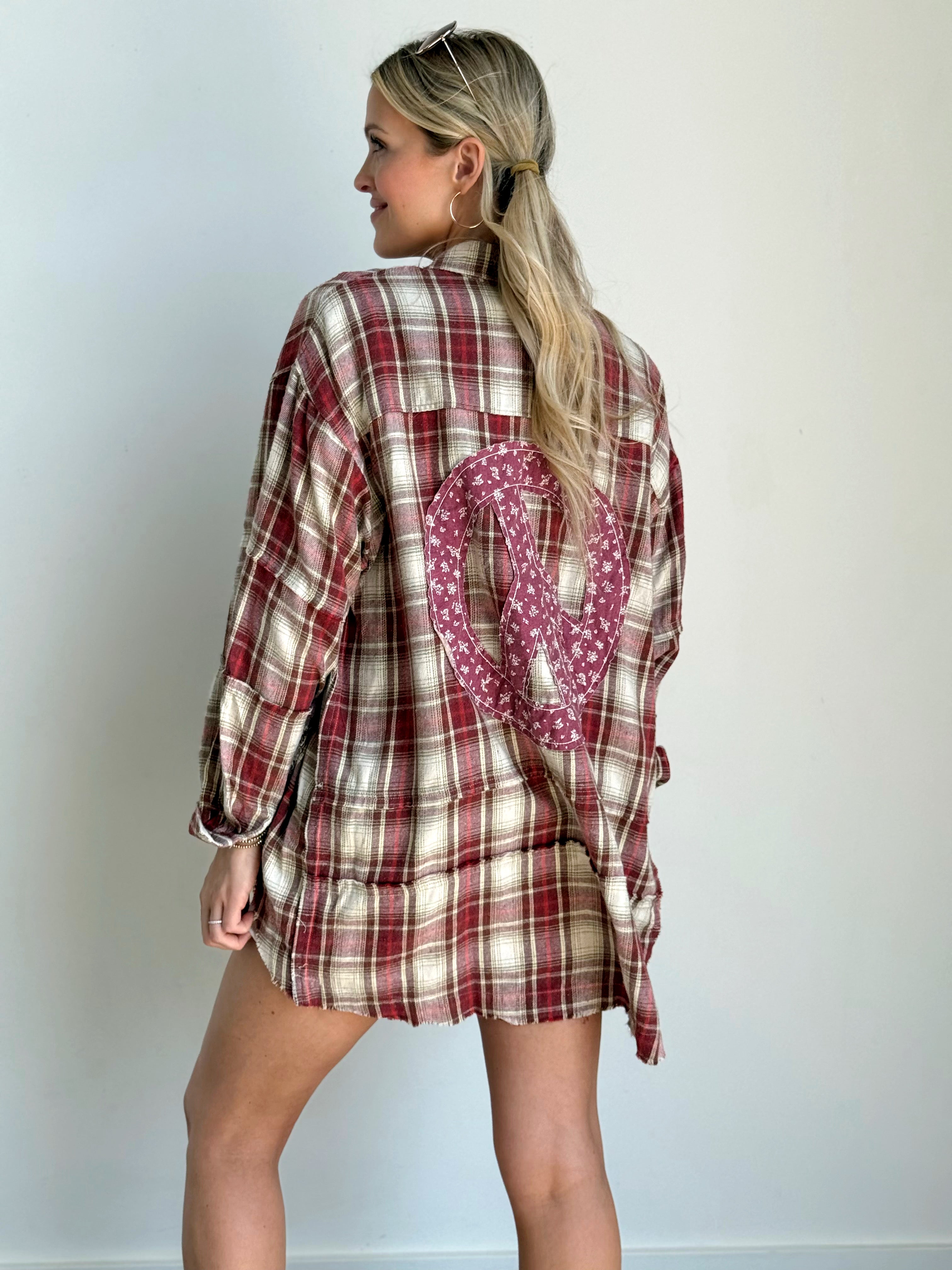 Peace & Love Flannel - CRIMSON - willows clothing L/S SHIRT