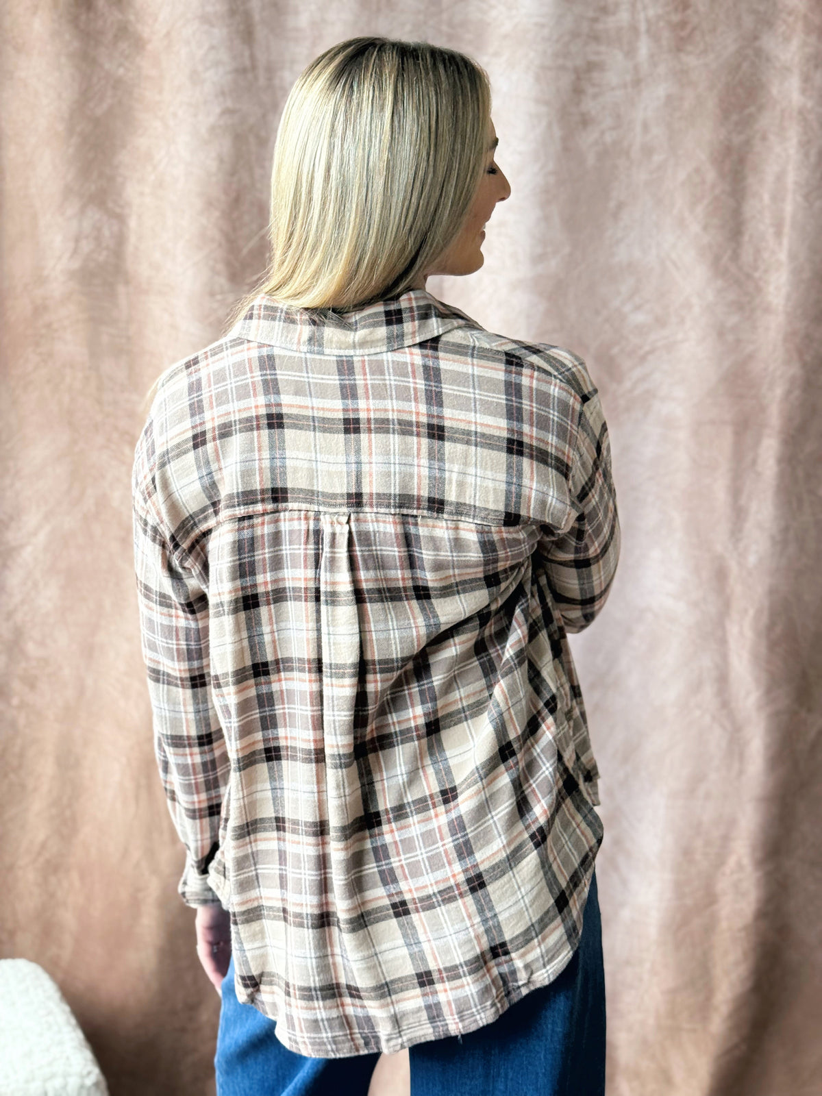 Peach Stand Flannel - TAUPE - willows clothing L/S SHIRT