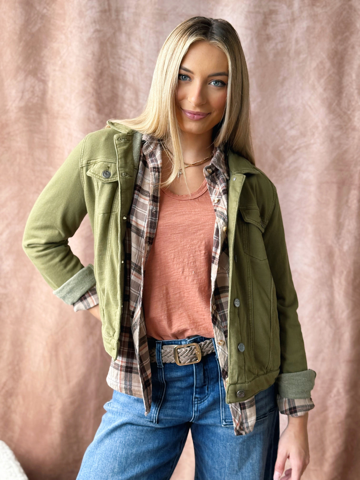 Peach Stand Flannel - TAUPE - willows clothing L/S SHIRT