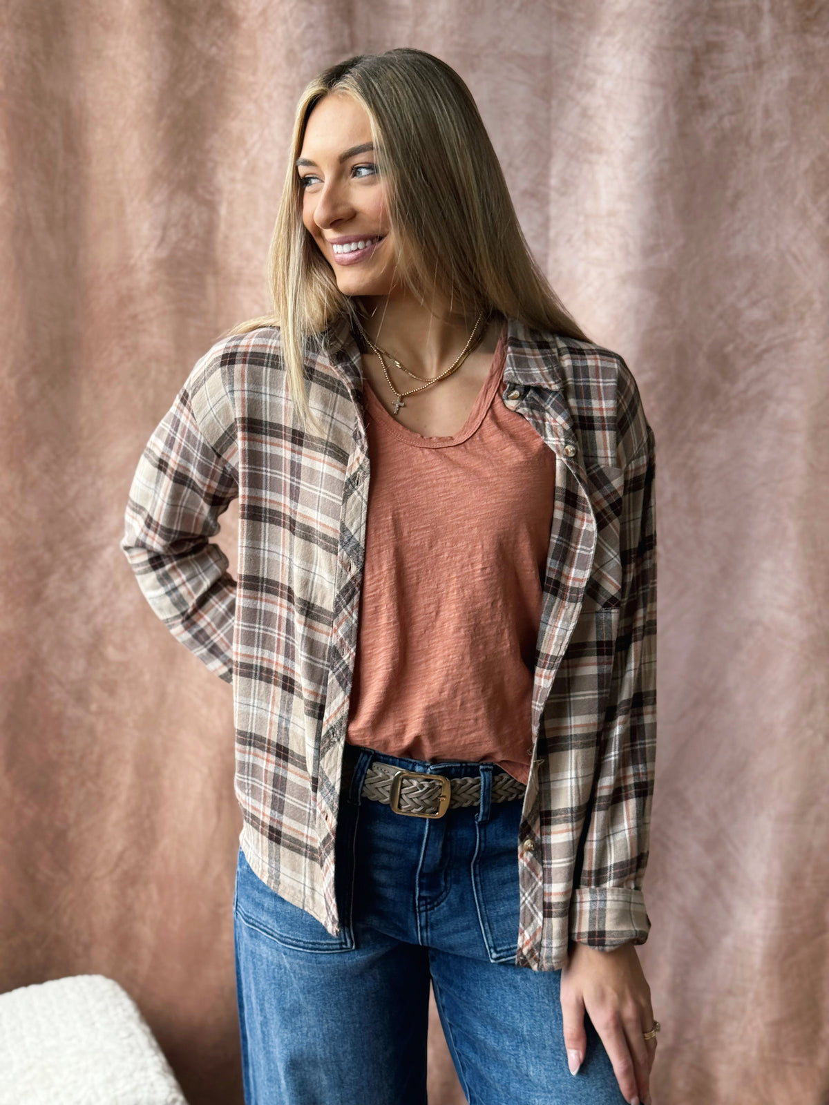 Peach Stand Flannel - TAUPE - willows clothing L/S SHIRT