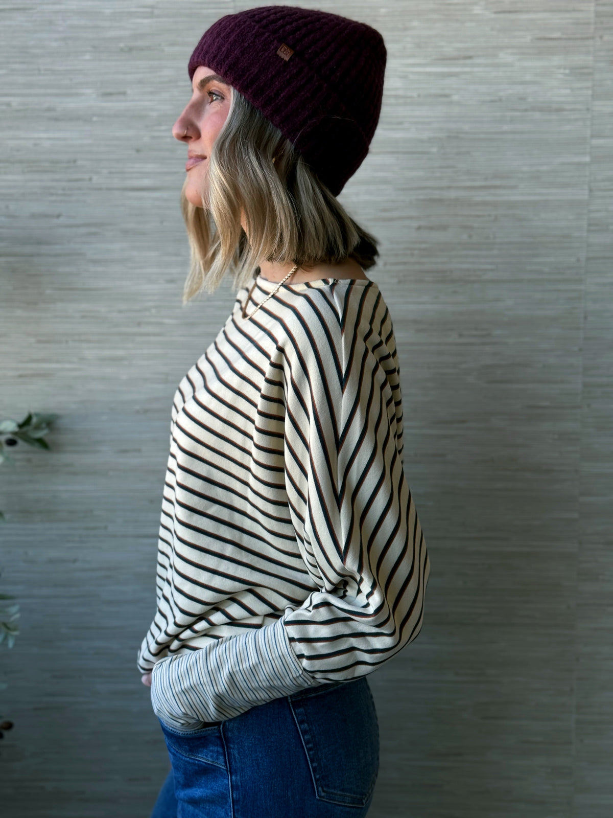 Perfect Stripe Dolman Top - CREAM MULTI - willows clothing L/S SHIRT