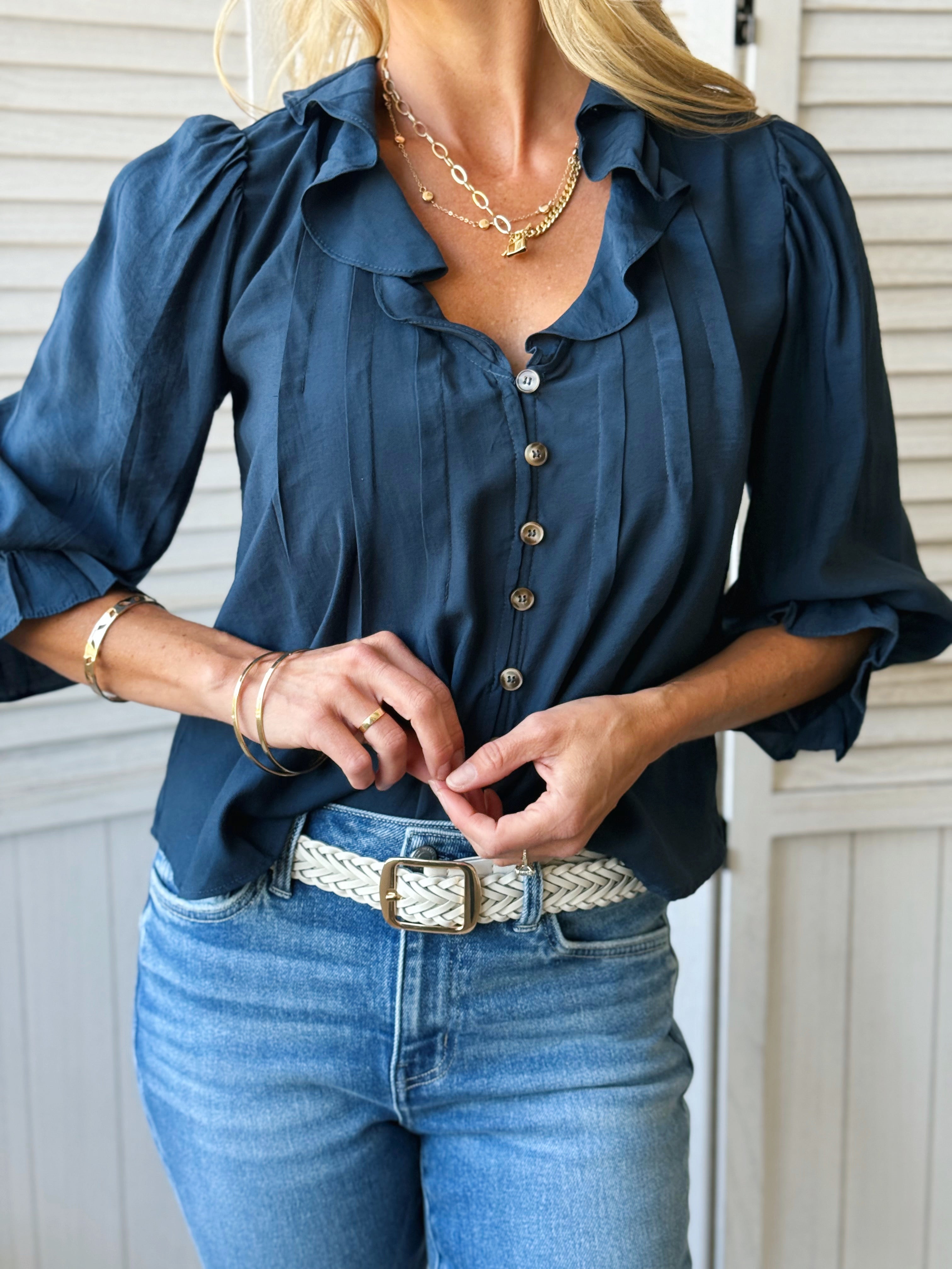 Perry Blouse - NAVY - willows clothing BLOUSE
