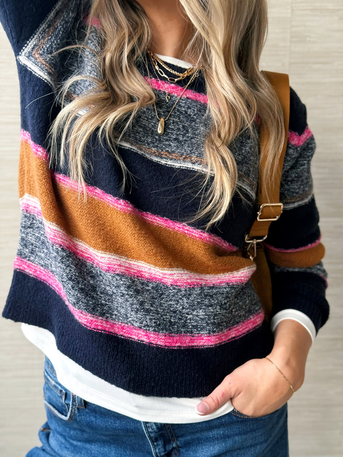 Pink Lady Striped Sweater - NAVY/PINK - willows clothing SWEATER