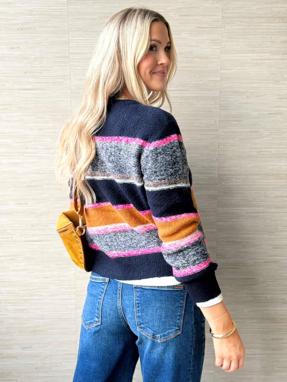 Pink Lady Striped Sweater - NAVY/PINK - willows clothing SWEATER