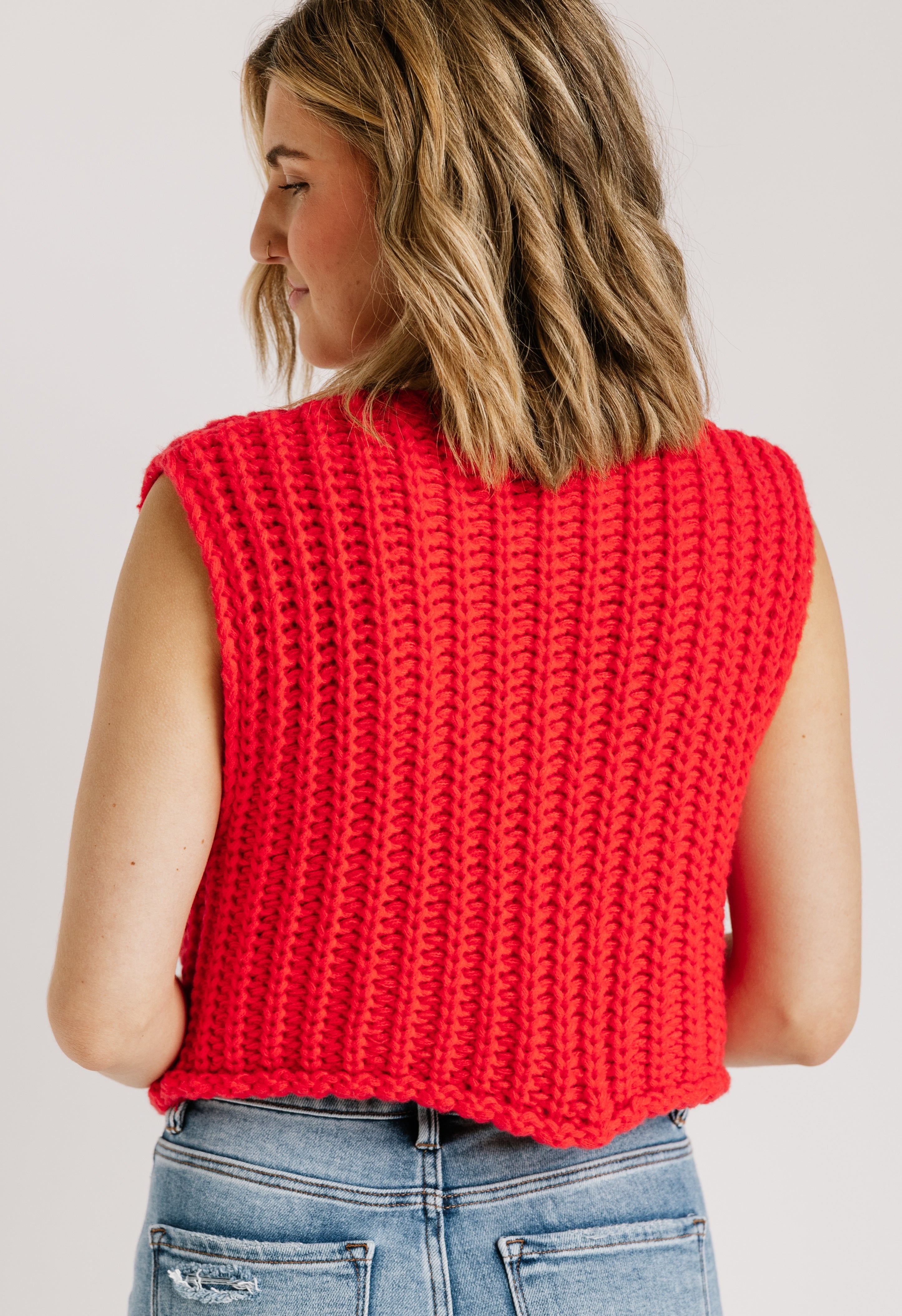 Poppy Sweater Vest - RED - willows clothing VEST