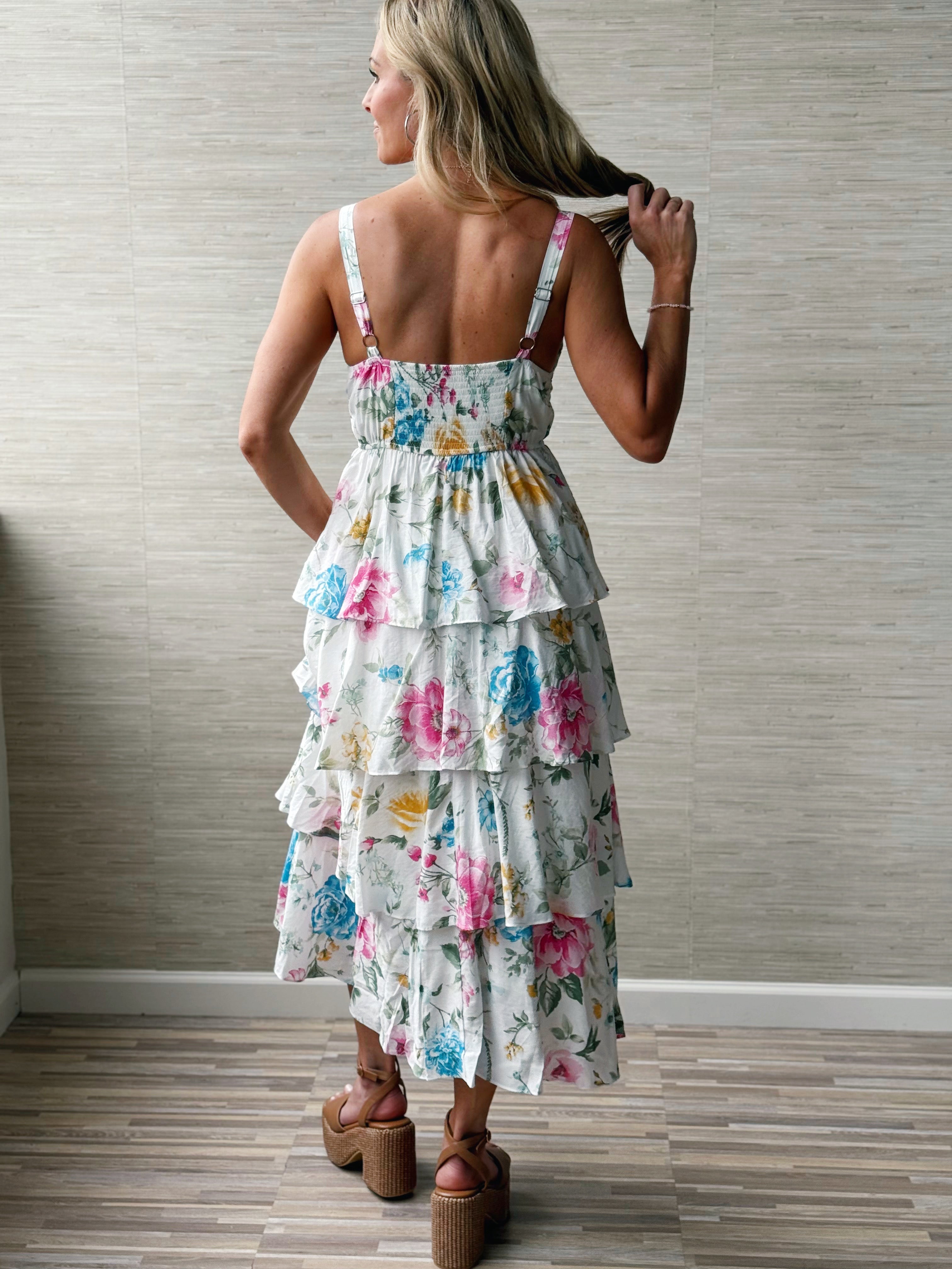 Pretty Petal Dress - OFF WHITE MULTI - willows clothing MIDI DRESS