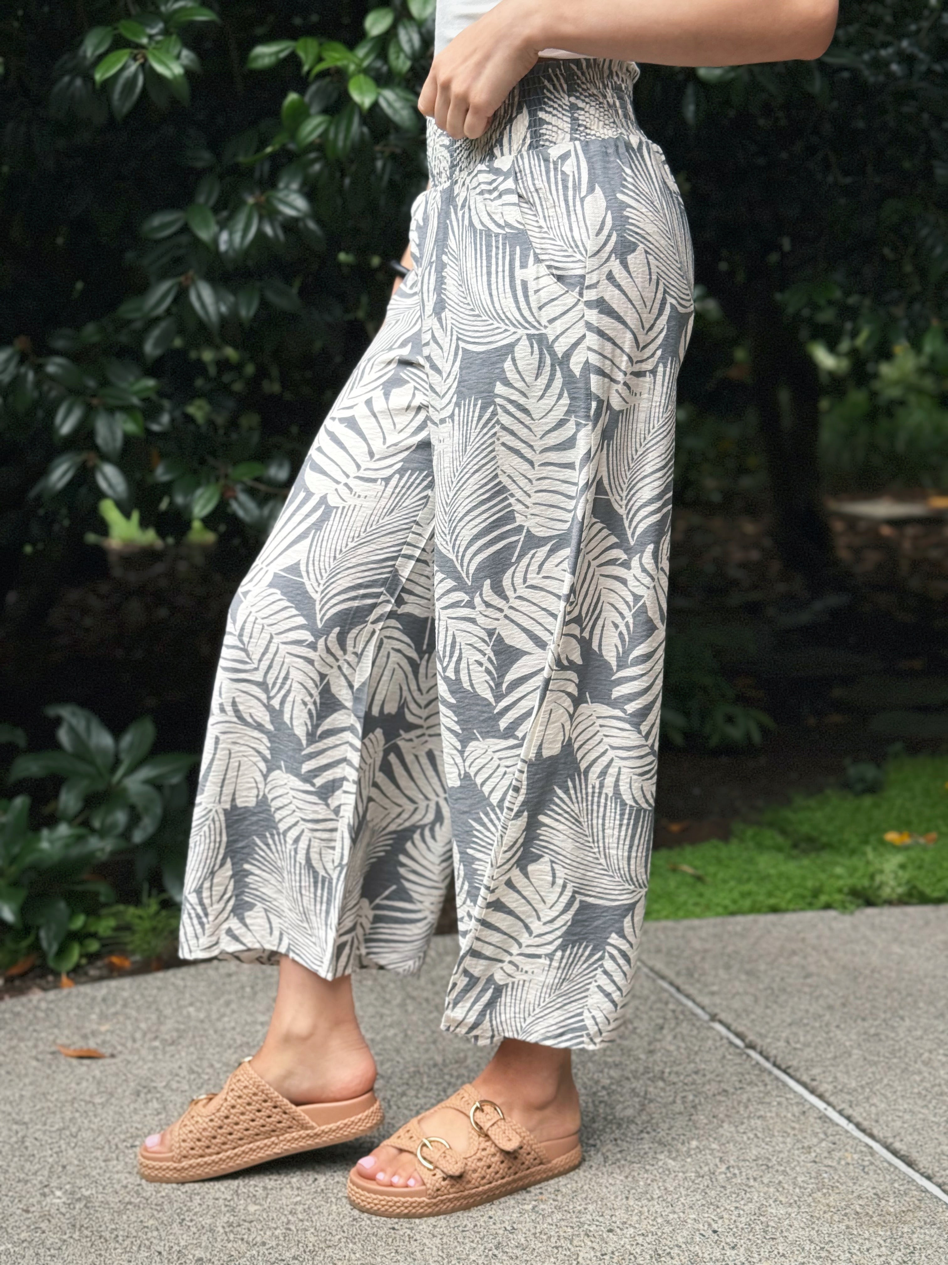 Printed Free Flowing Pants - LIGHT GRAY - willows clothing PANTS