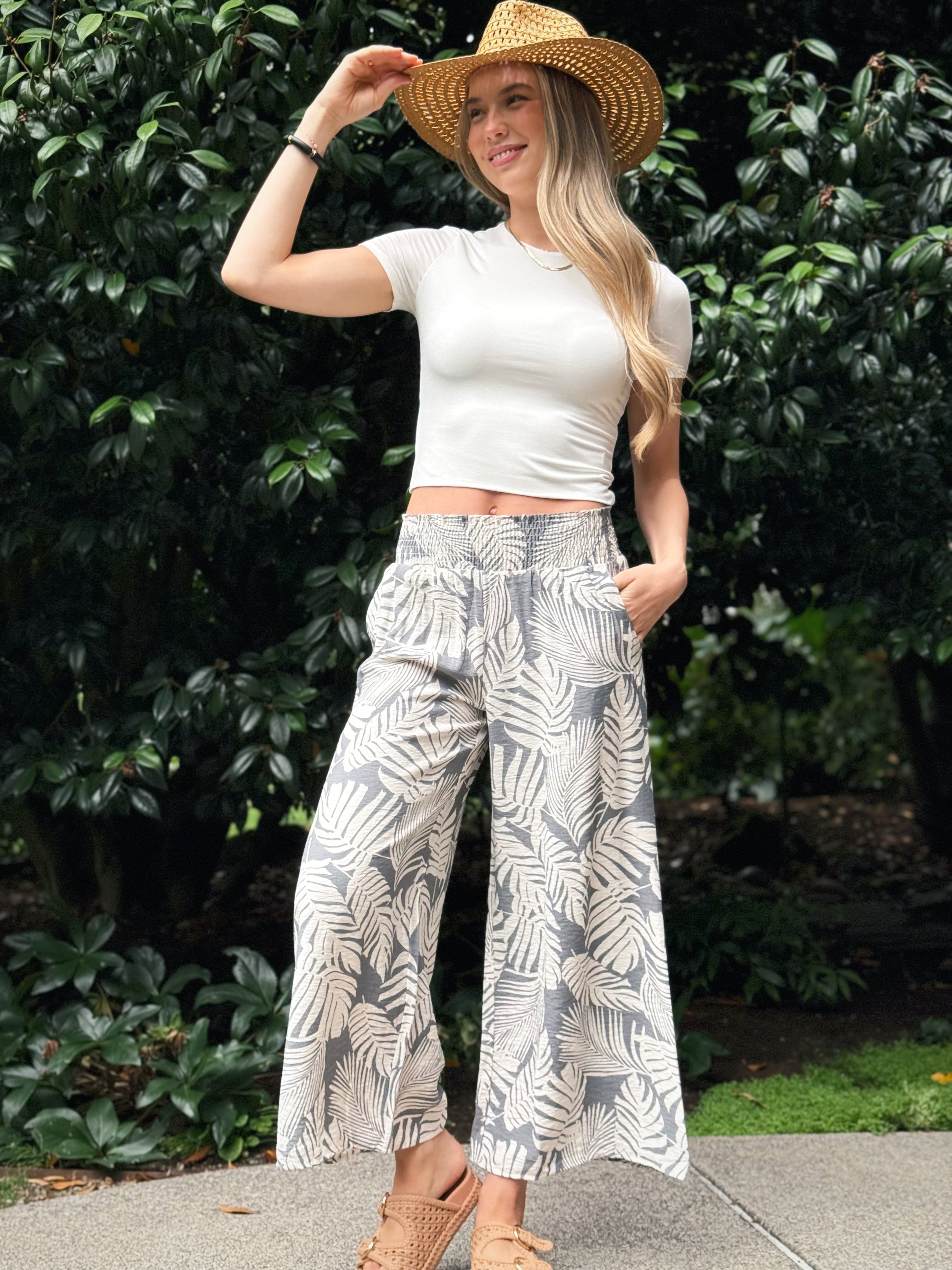 Printed Free Flowing Pants - LIGHT GRAY - willows clothing PANTS