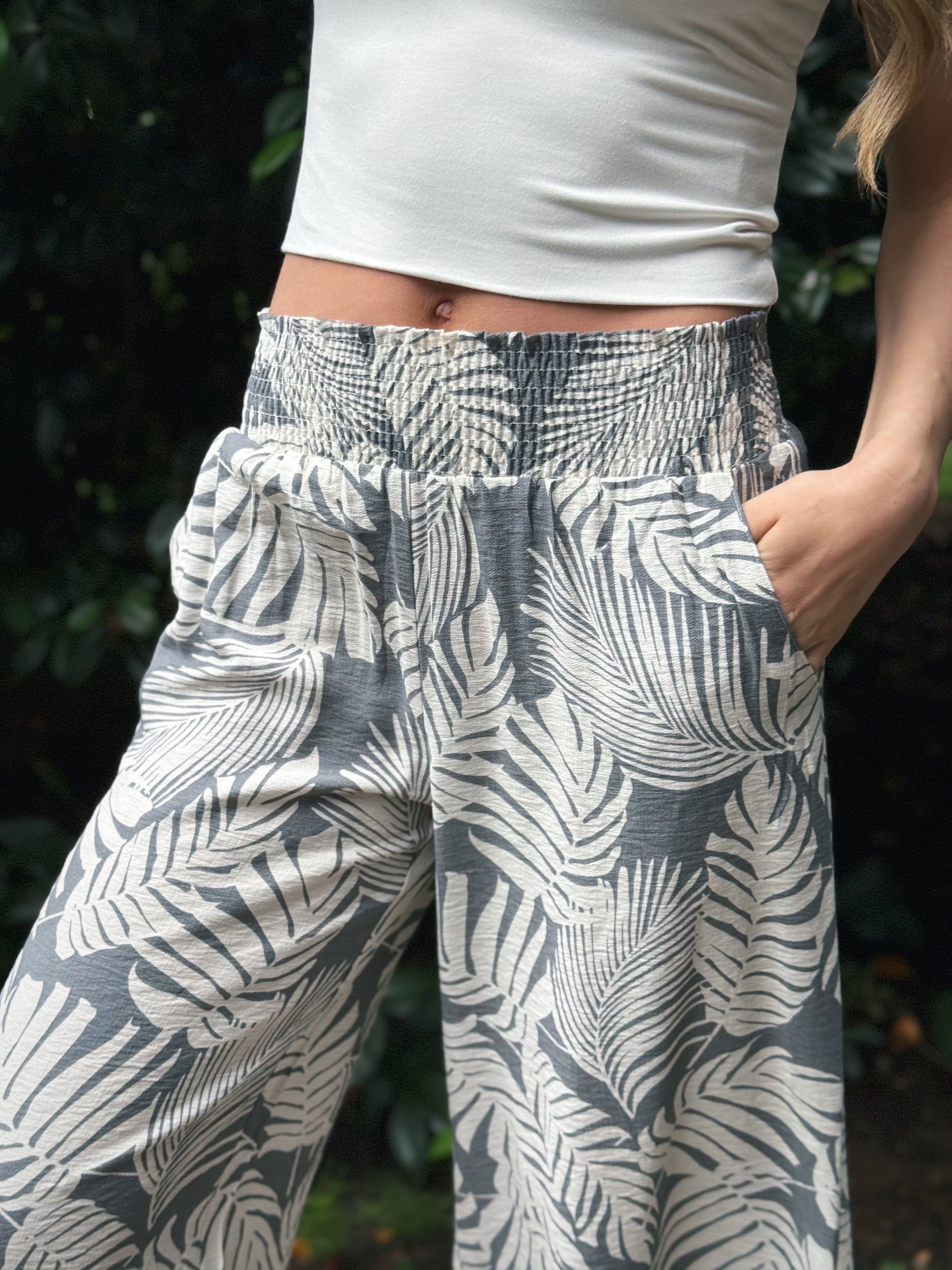 Printed Free Flowing Pants - LIGHT GRAY - willows clothing PANTS