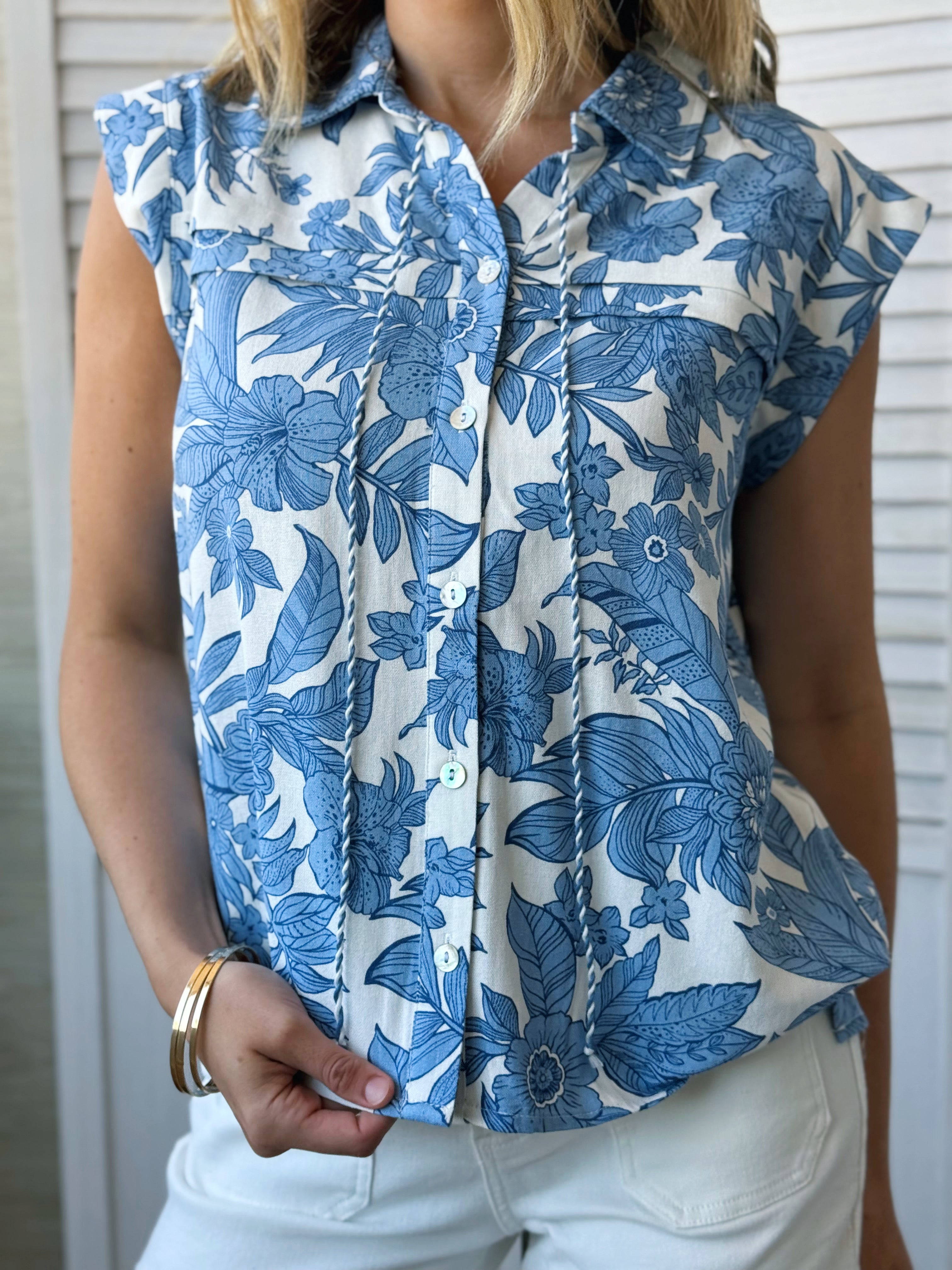 Raimee Blouse - CREAM BLUE - willows clothing BLOUSE