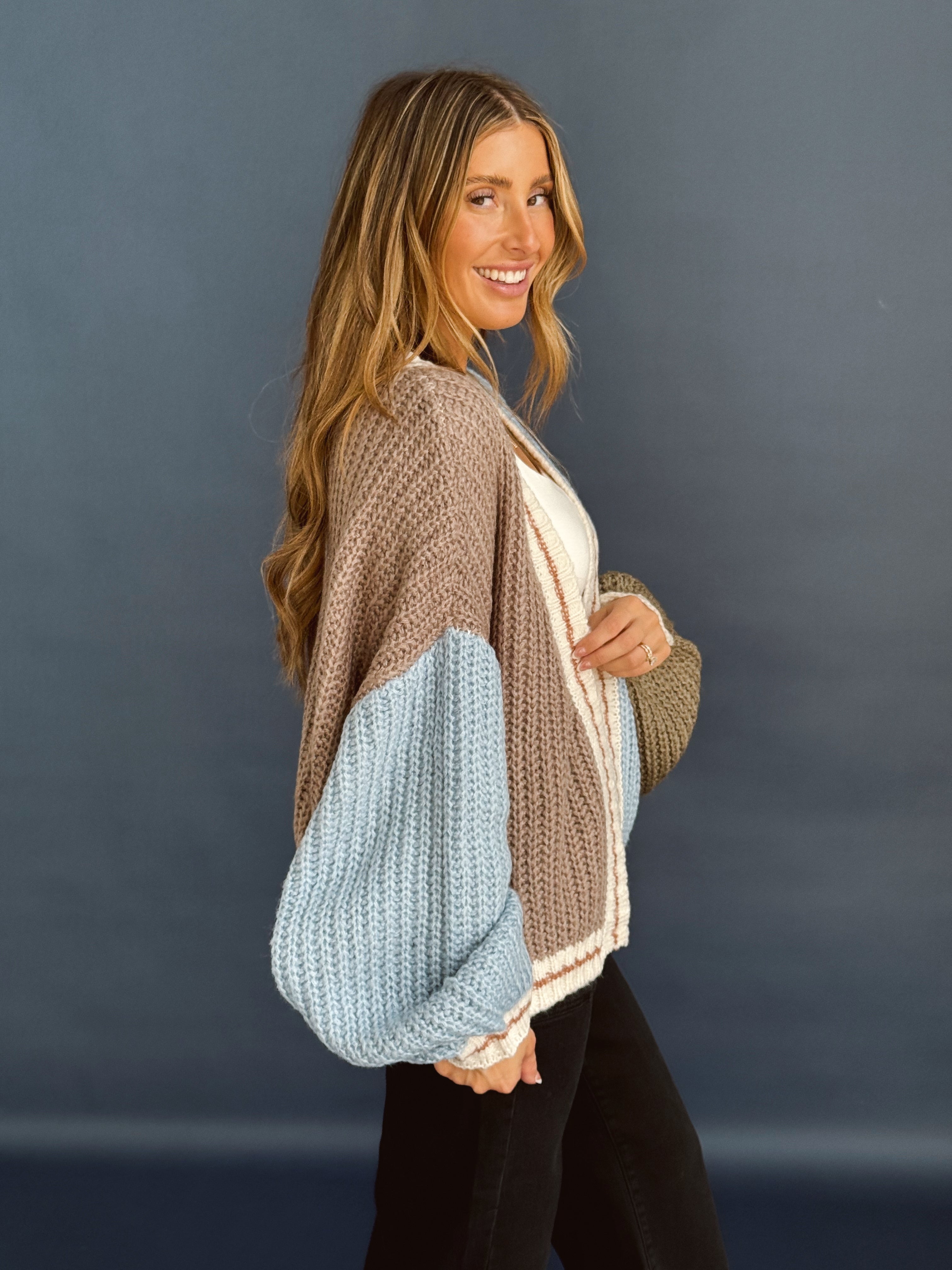 Rain On Me Cardigan - MOCHA/BLUE - willows clothing Cardigan