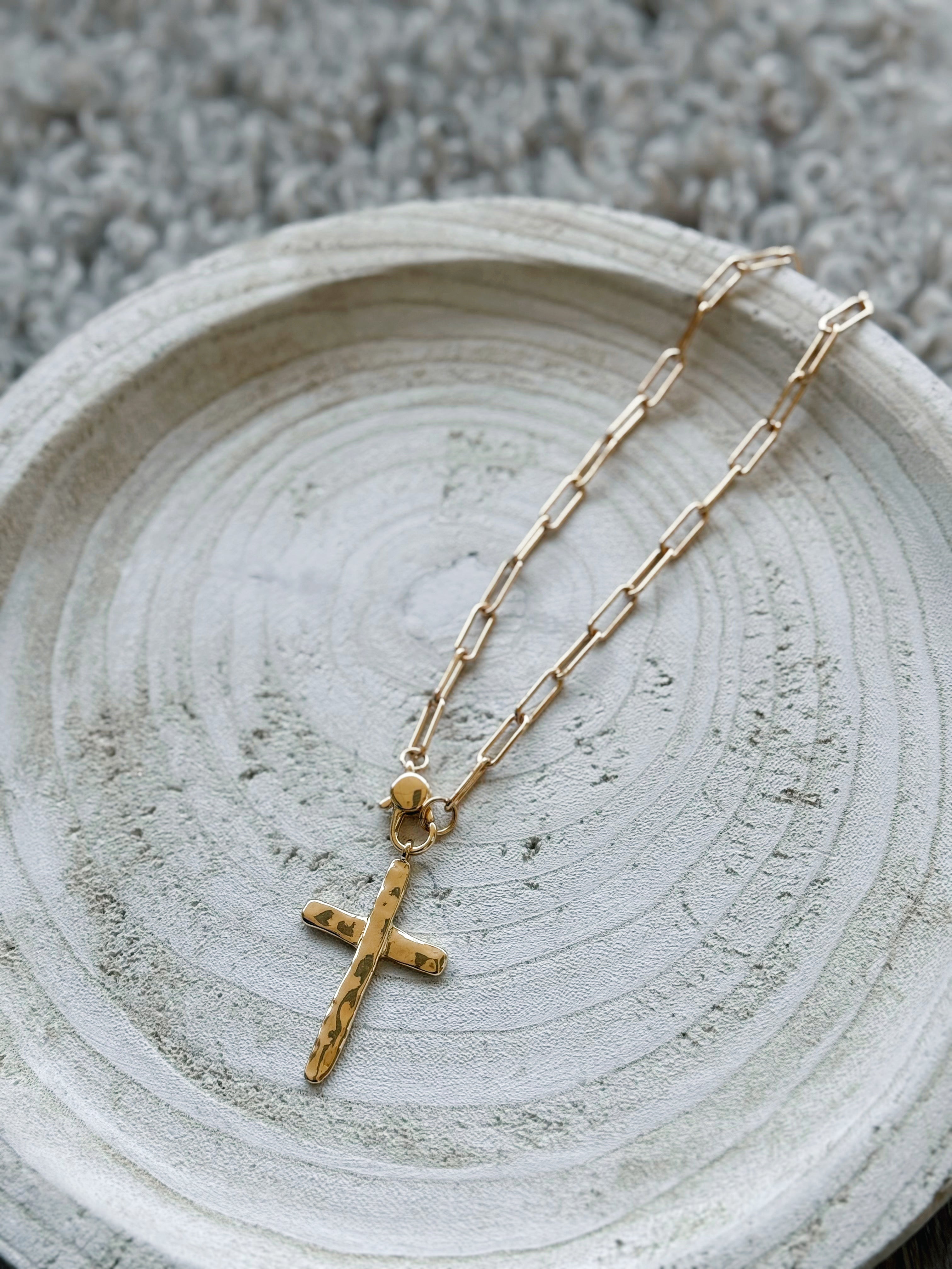 Reagan Hammered Cross Necklace - willows clothing NECKLACE