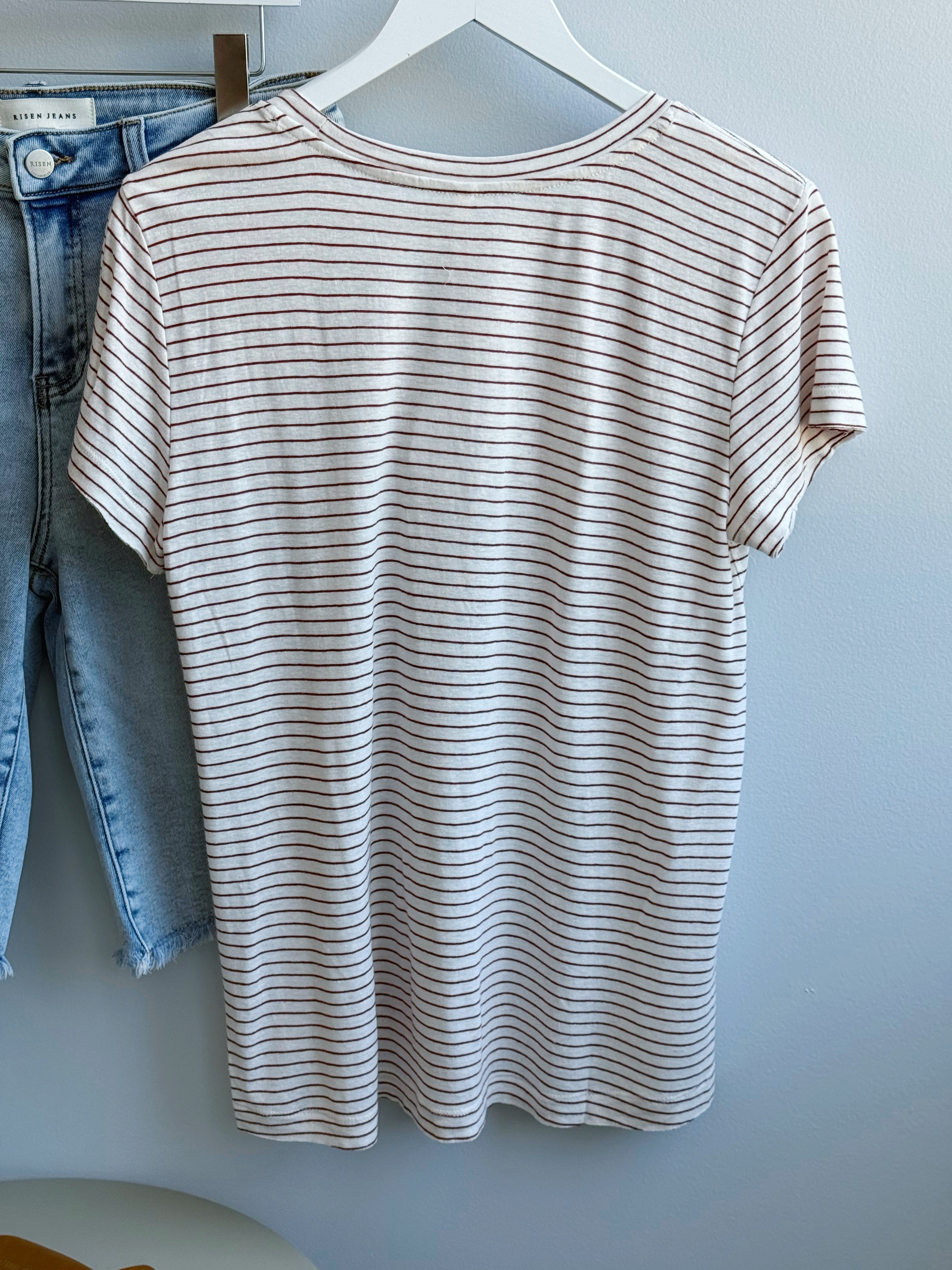 Relaxed Striped Tee - CHERRY - willows clothing S/S SHIRT
