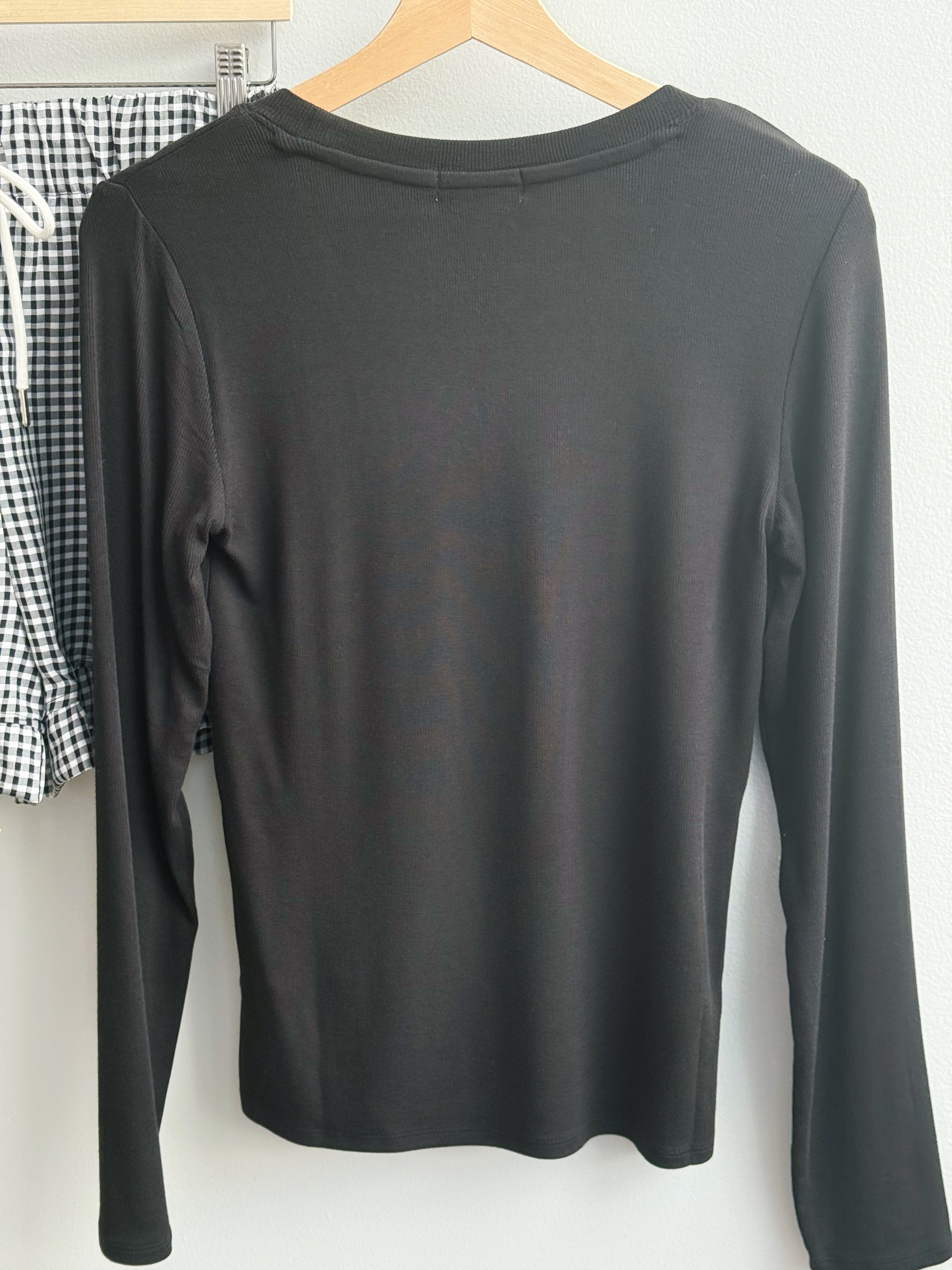 Ribbed Long Sleeve Top - BLACK - willows clothing L/S SHIRT