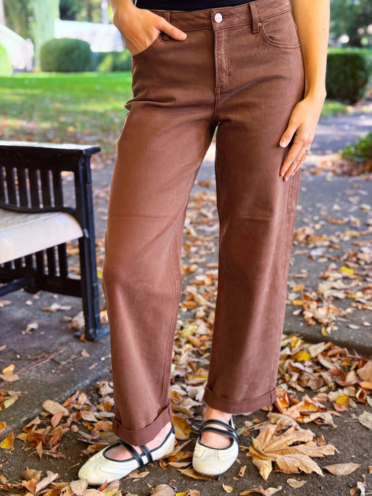 [RISEN] Teagan Wide Leg Jean - COCOA - willows clothing CROP WIDE LEG